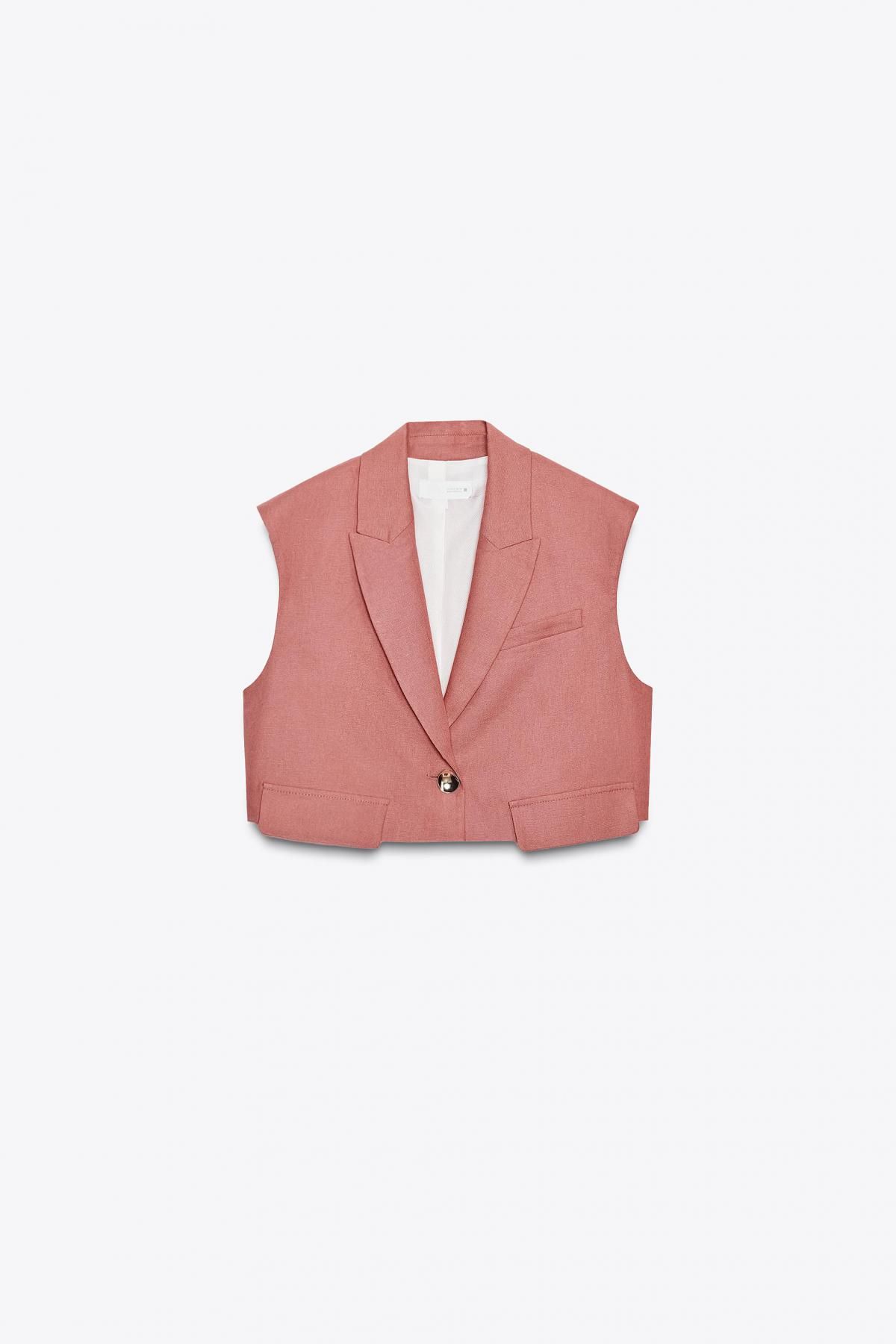 자라 린넨 블렌드 테일러드 숏 베스트 7968/333 MARSALA - 메인 이미지