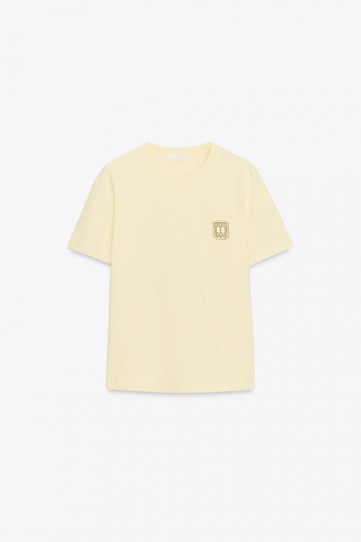 자라 브로치 라운드넥 반팔 티셔츠 1165/197 YELLOW - 메인 이미지