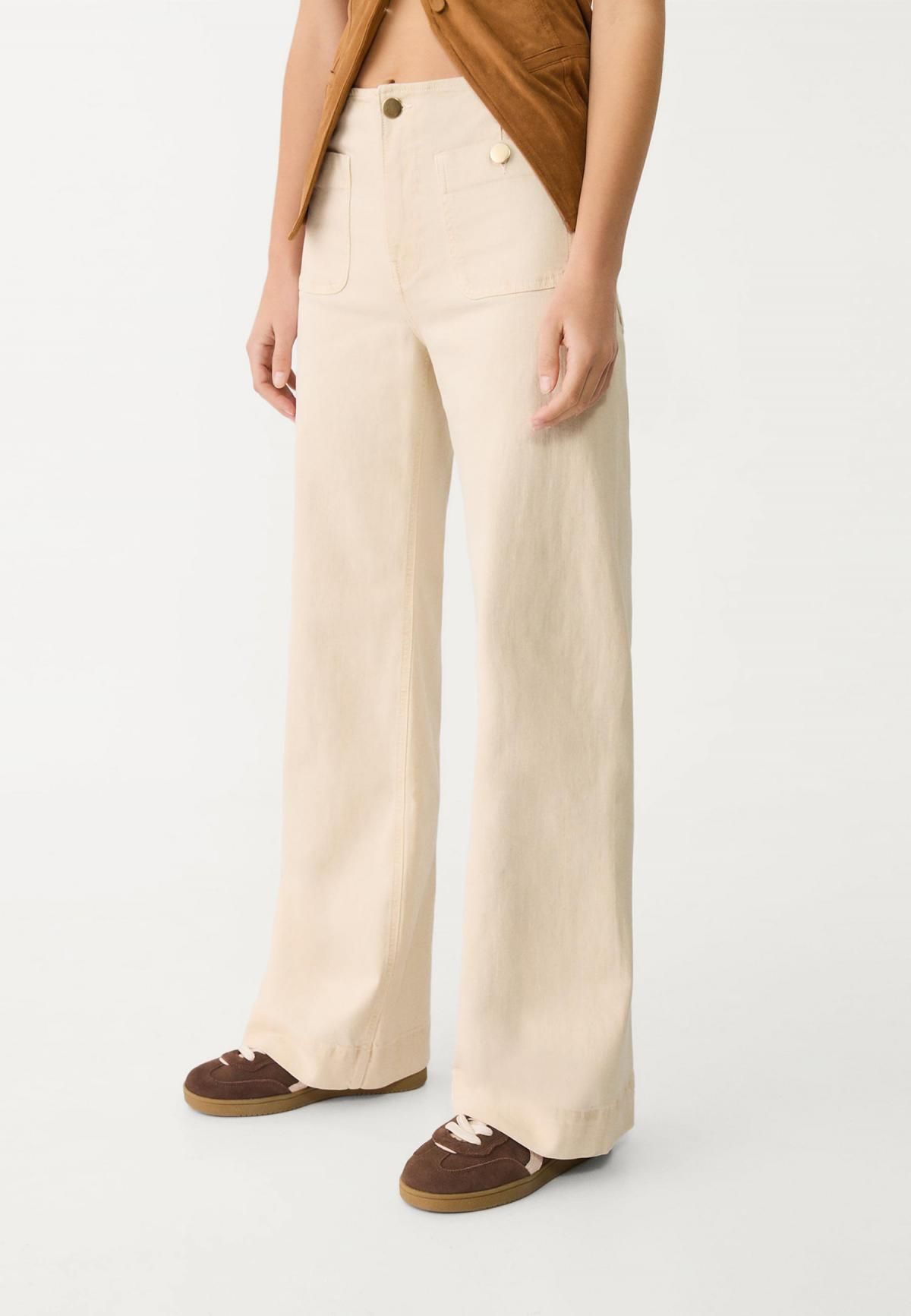 스트라디바리우스 미니멀 하이웨이스트 와이드 팬츠 골드 버튼 포켓 1477/777 STONE - 상품 이미지