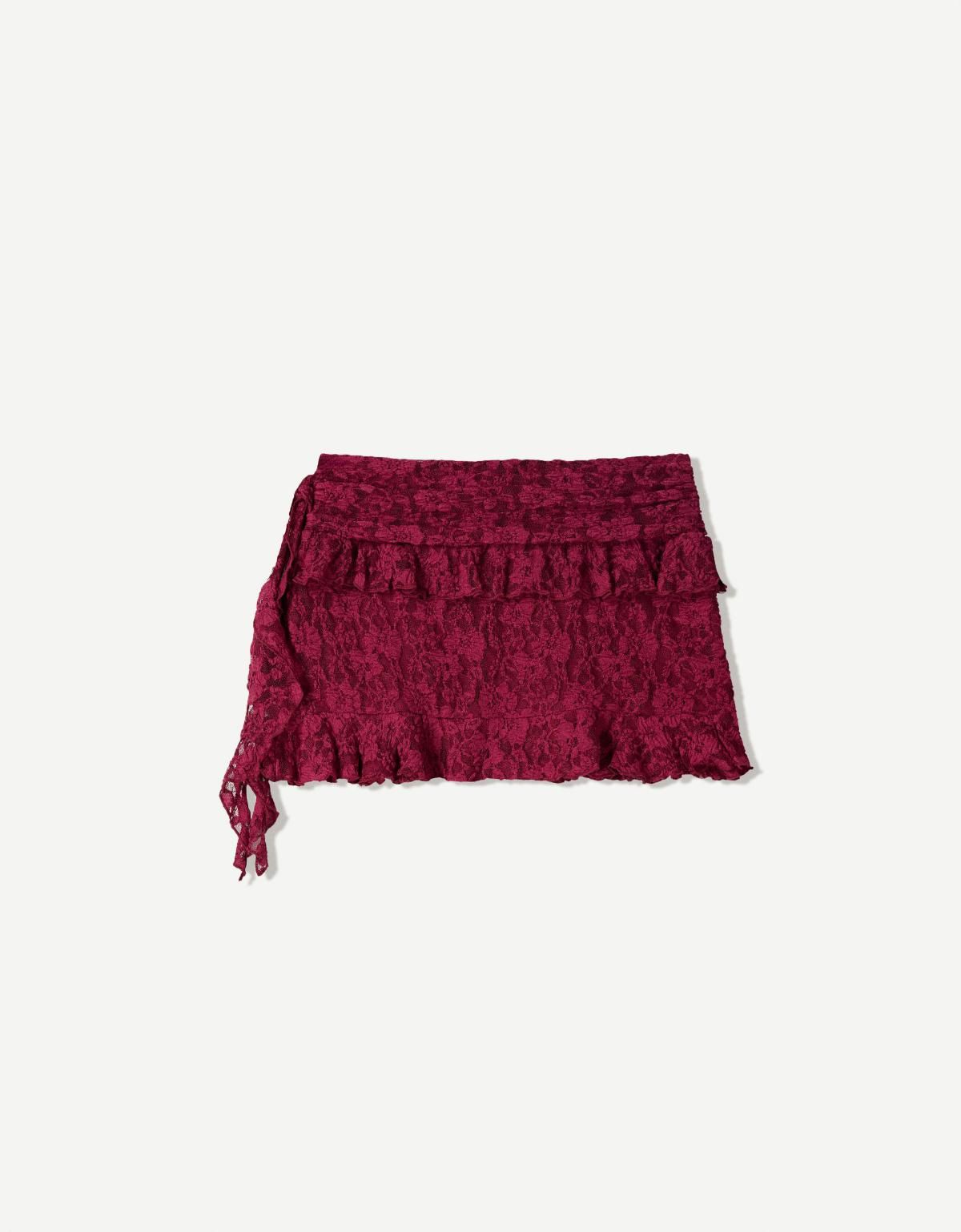 버쉬카 레이스 러플 미니 스커트 블론드 컬러 1049/187 MAROON - 메인 이미지