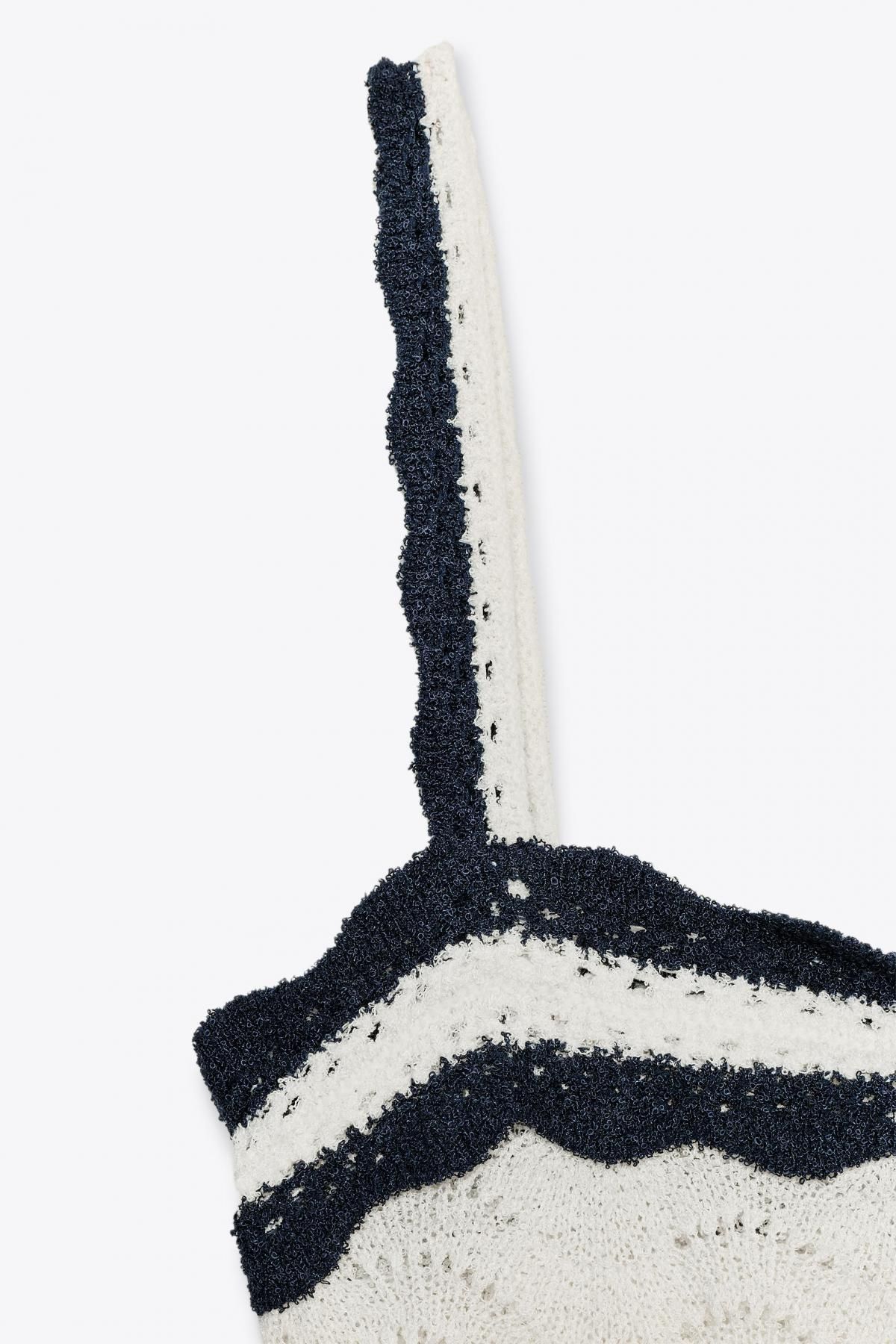 자라 배색 러플 스트랩 탑 8779/639 ECRU / NAVY - 상세 이미지 5