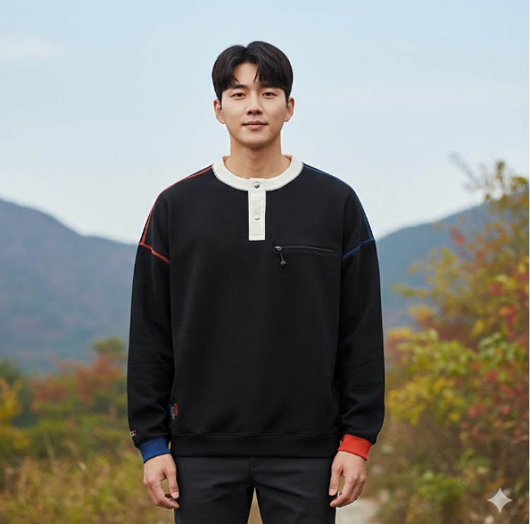 밀레 남성 가을 크루넥 셀리캐리 오버핏 일상 캠퍼 라운드 티셔츠 이미지 8