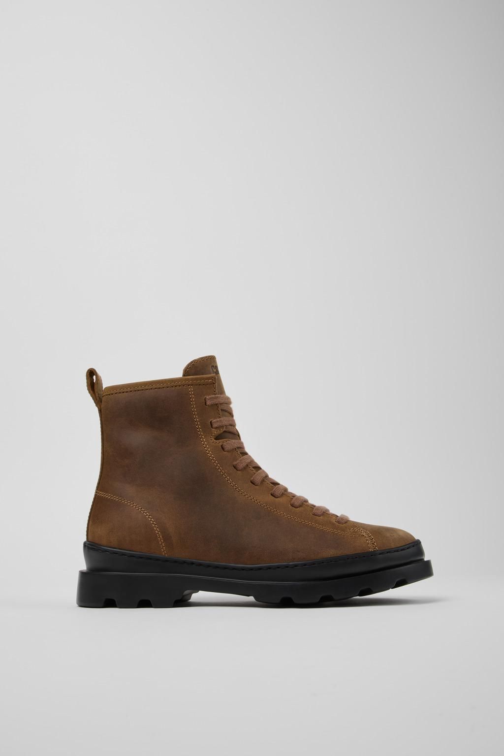 캠퍼 아웃도어 브라운 누벅 레이스업 앵클 부츠 Brutus K400325-051 BROWN - 메인 이미지
