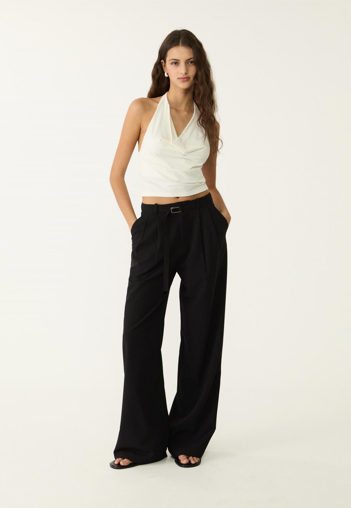 스트라디바리우스 하이웨이스트 와이드 벨트 디테일 팬츠 1152/179 BLACK - 상세 이미지 2