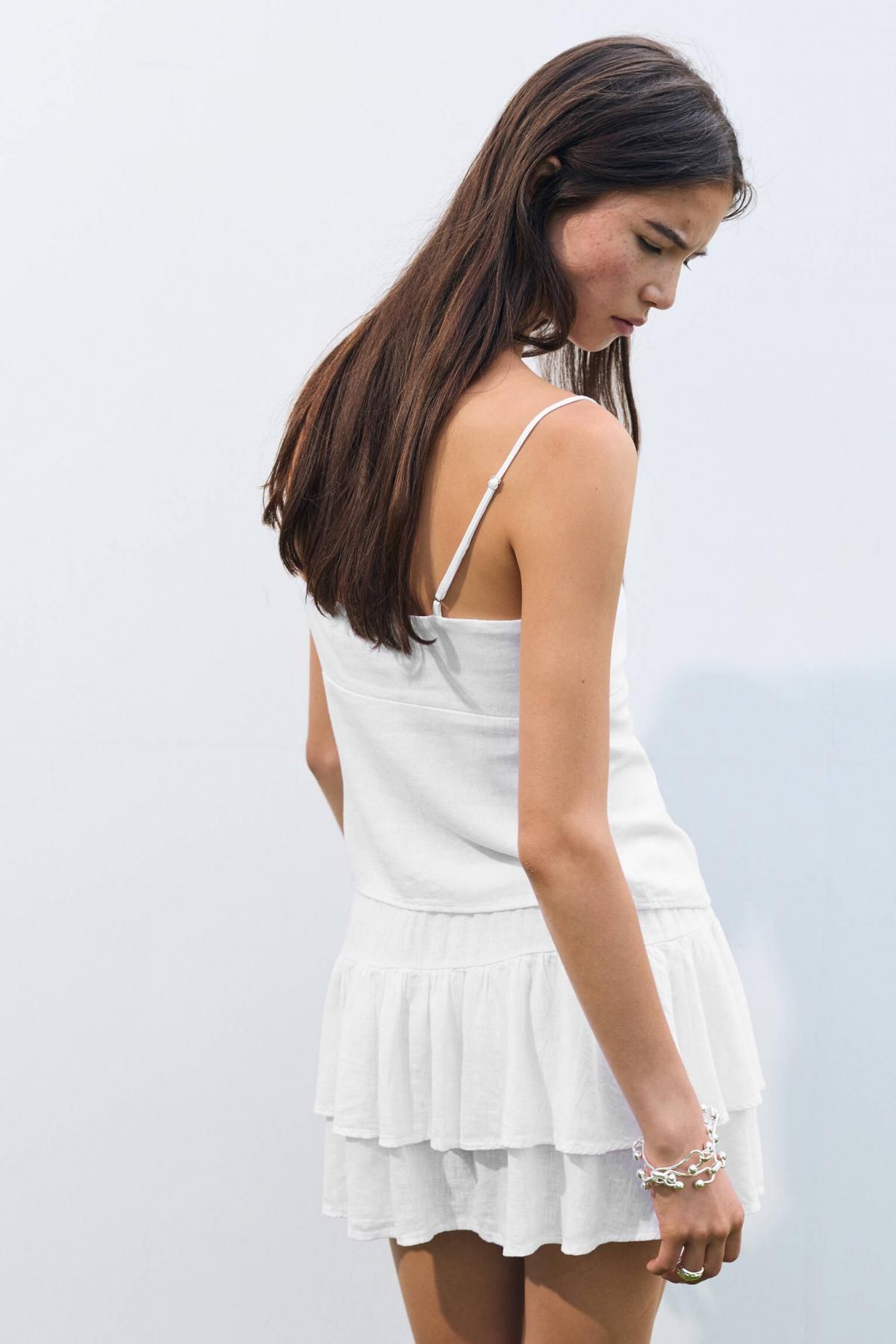 풀앤베어 러플 미니멀 린넨블렌드 미니 스커트 7400/320 WHITE - 상세 이미지 4
