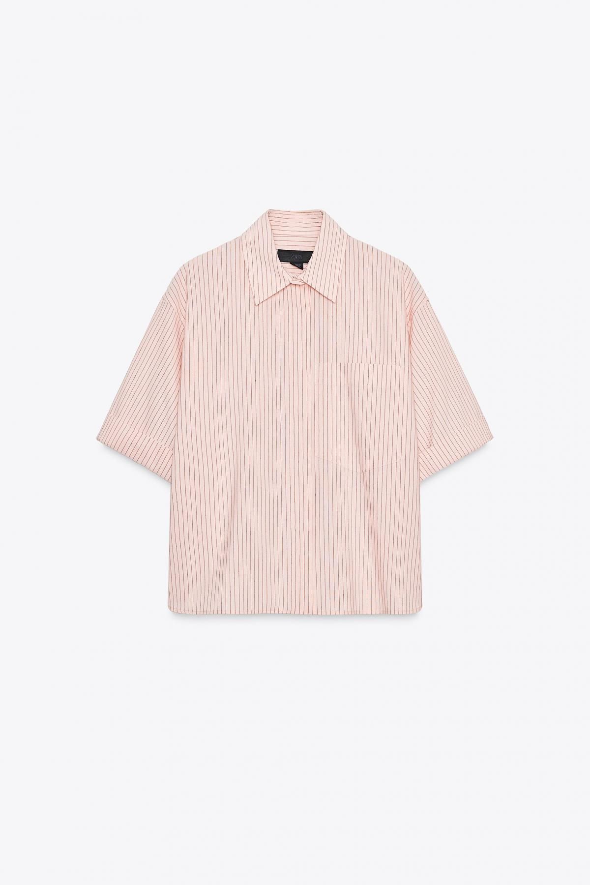 자라 스트라이프 포플린 오버핏 반팔 셔츠 7962/174 PEACH - 메인 이미지