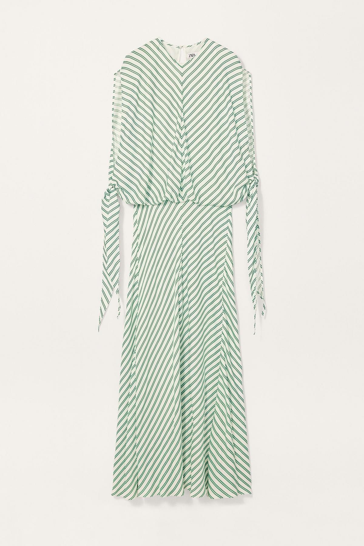 자라 스트라이프 타이 디테일 롱 원피스 3695/719 WHITE / GREEN - 메인 이미지