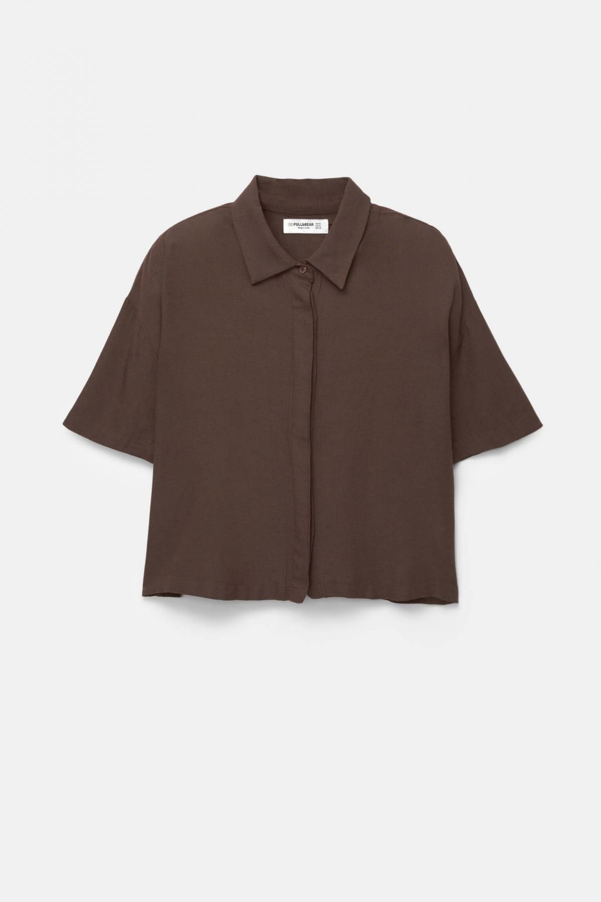 풀앤베어 내추럴 린넨 블렌드 반팔 셔츠 7472/336 BROWN - 메인 이미지