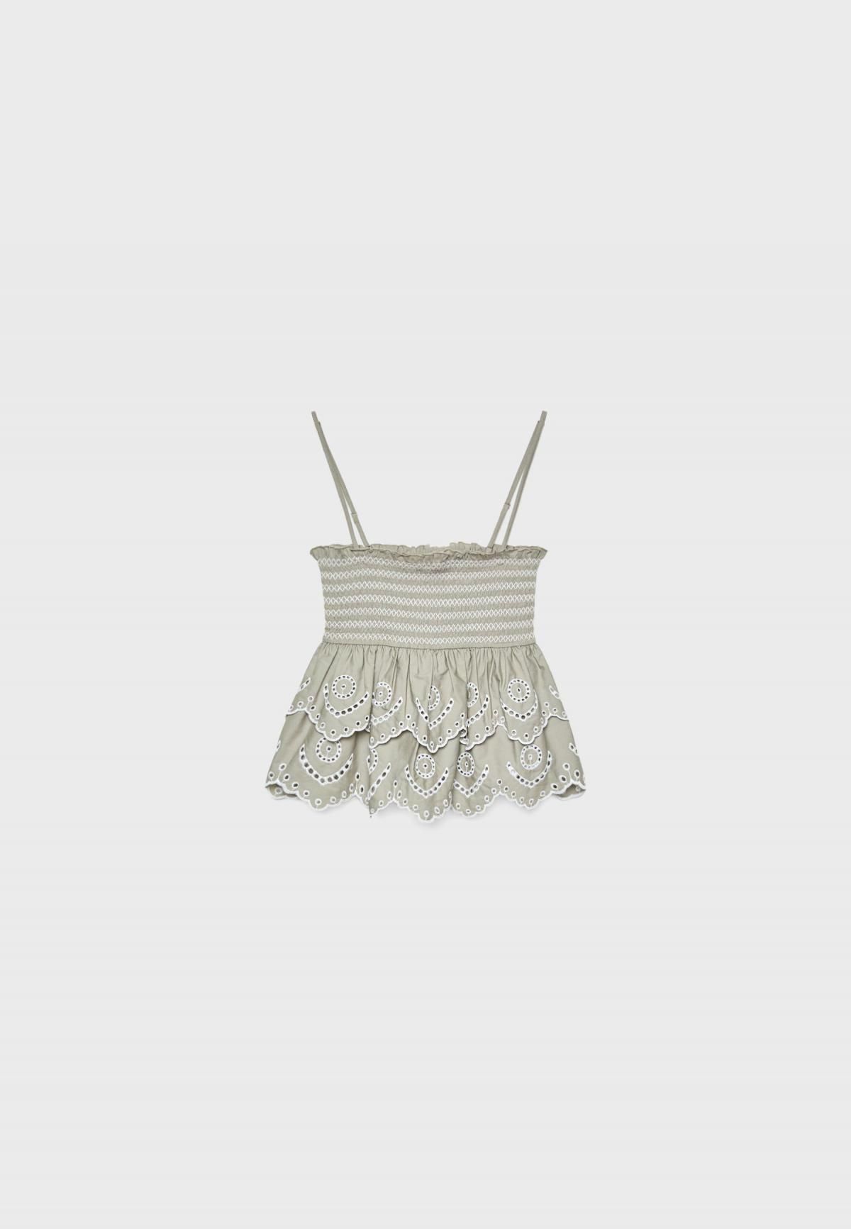 스트라디바리우스 러플 자수 컷워크 민소매 블라우스 2680/625 KHAKI - 상세 이미지 2