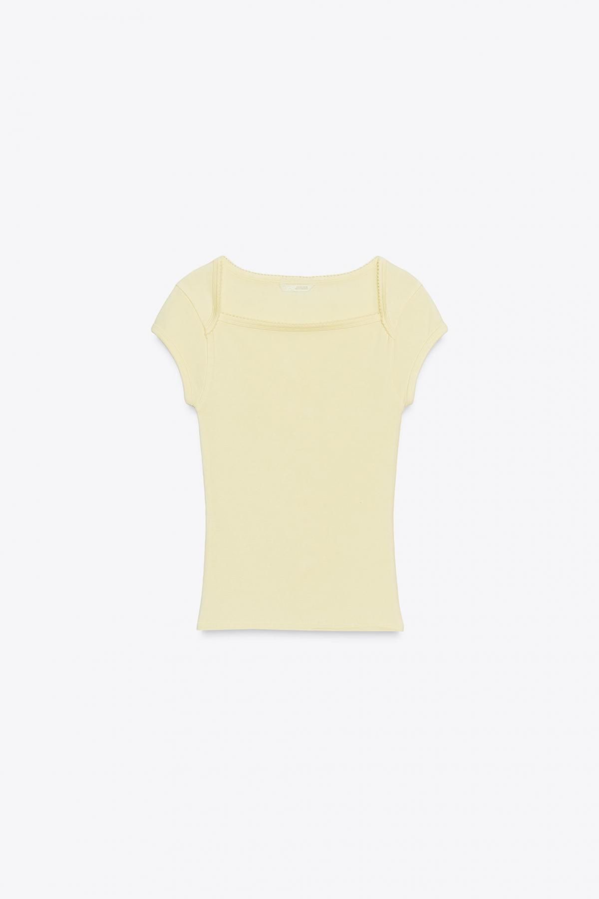 자라 스퀘어넥 코튼모달 슬림핏 숏슬리브 티셔츠 3641/802 YELLOW - 메인 이미지