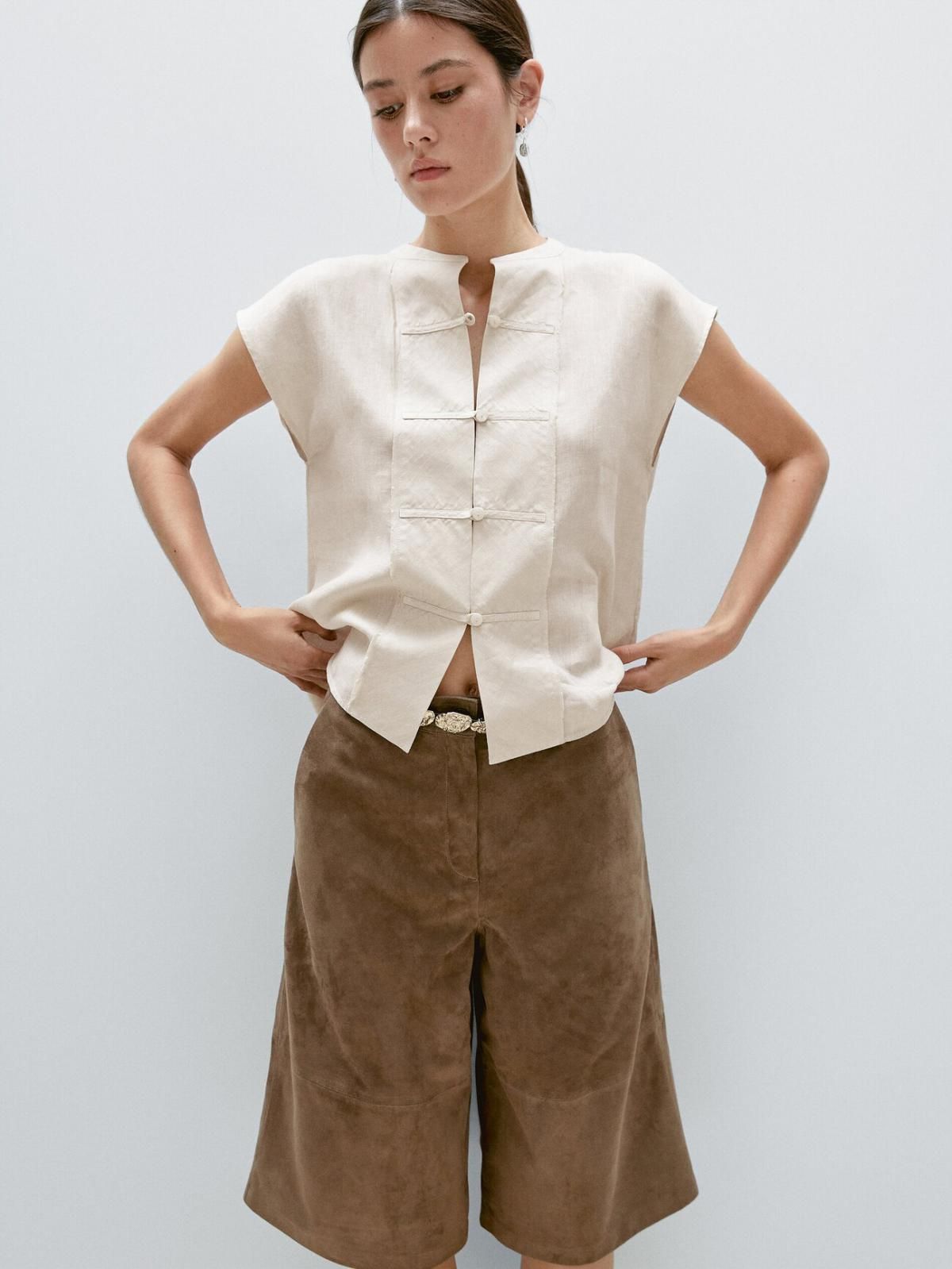 마시모두띠 체스트 디테일 린넨 베스트 5123/724 BEIGE - 상세 이미지 3