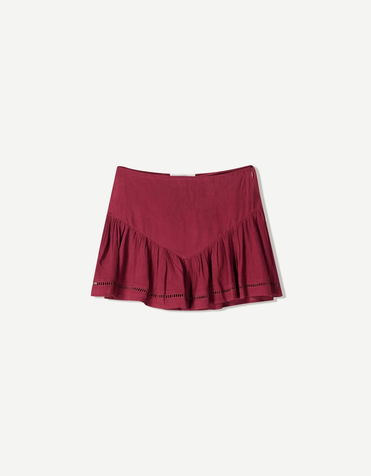 버쉬카 텍스처 패브릭 플레어 미니 스커트 6077/494 MAROON - 메인 이미지