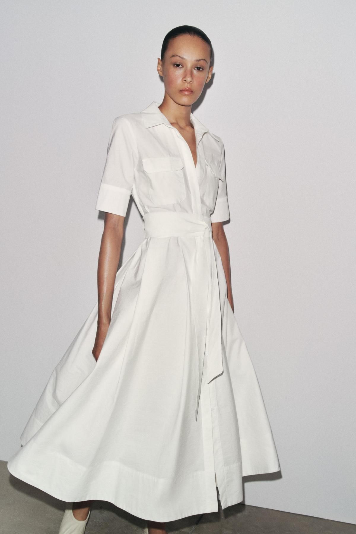 자라 미니멀 테크니컬 포플린 미디 원피스 2640/325 OYSTER-WHITE - 상세 이미지 5