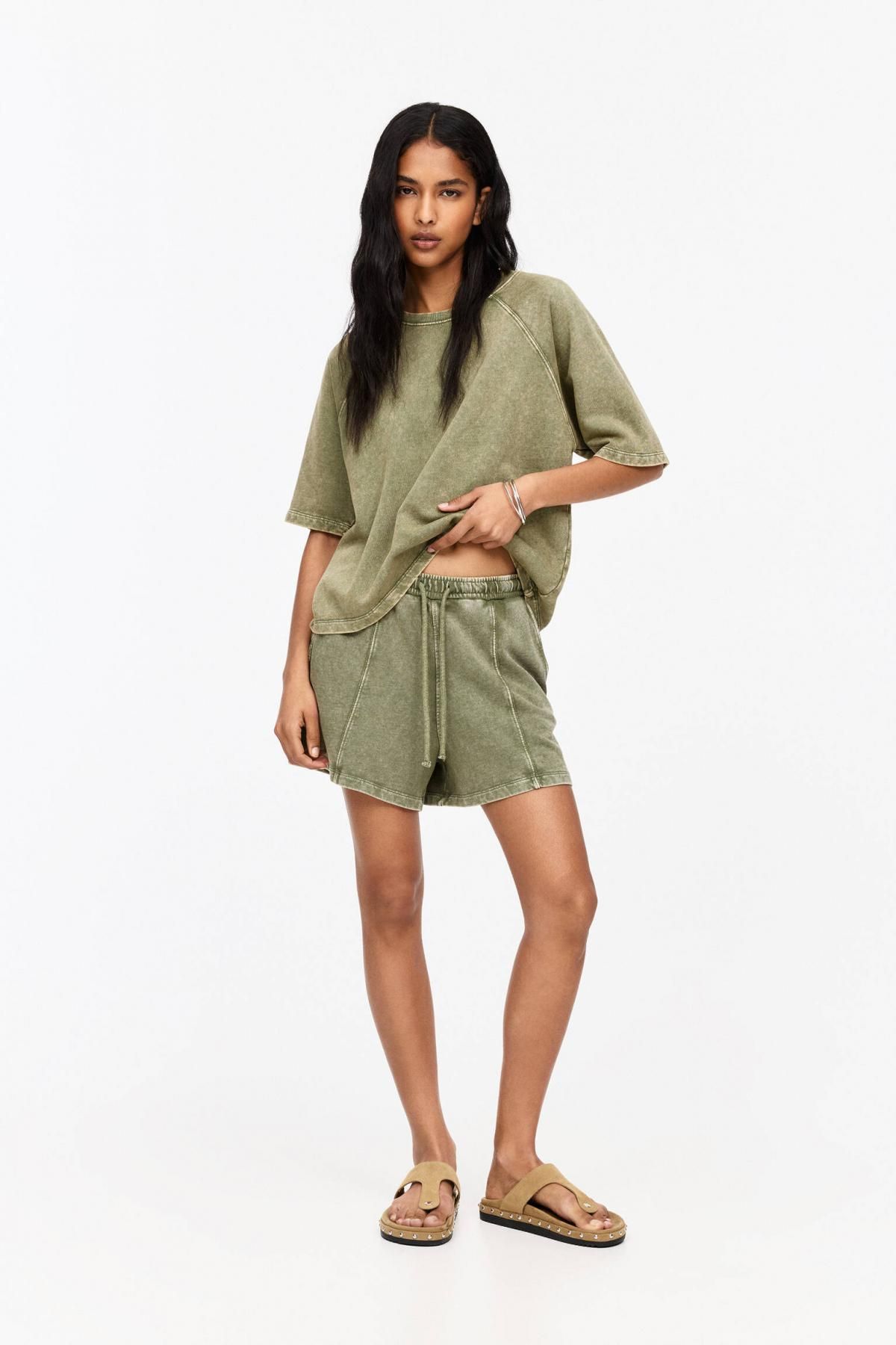 풀앤베어 워싱 코튼 트랙 조거 반바지 7696/301 KHAKI - 상세 이미지 5