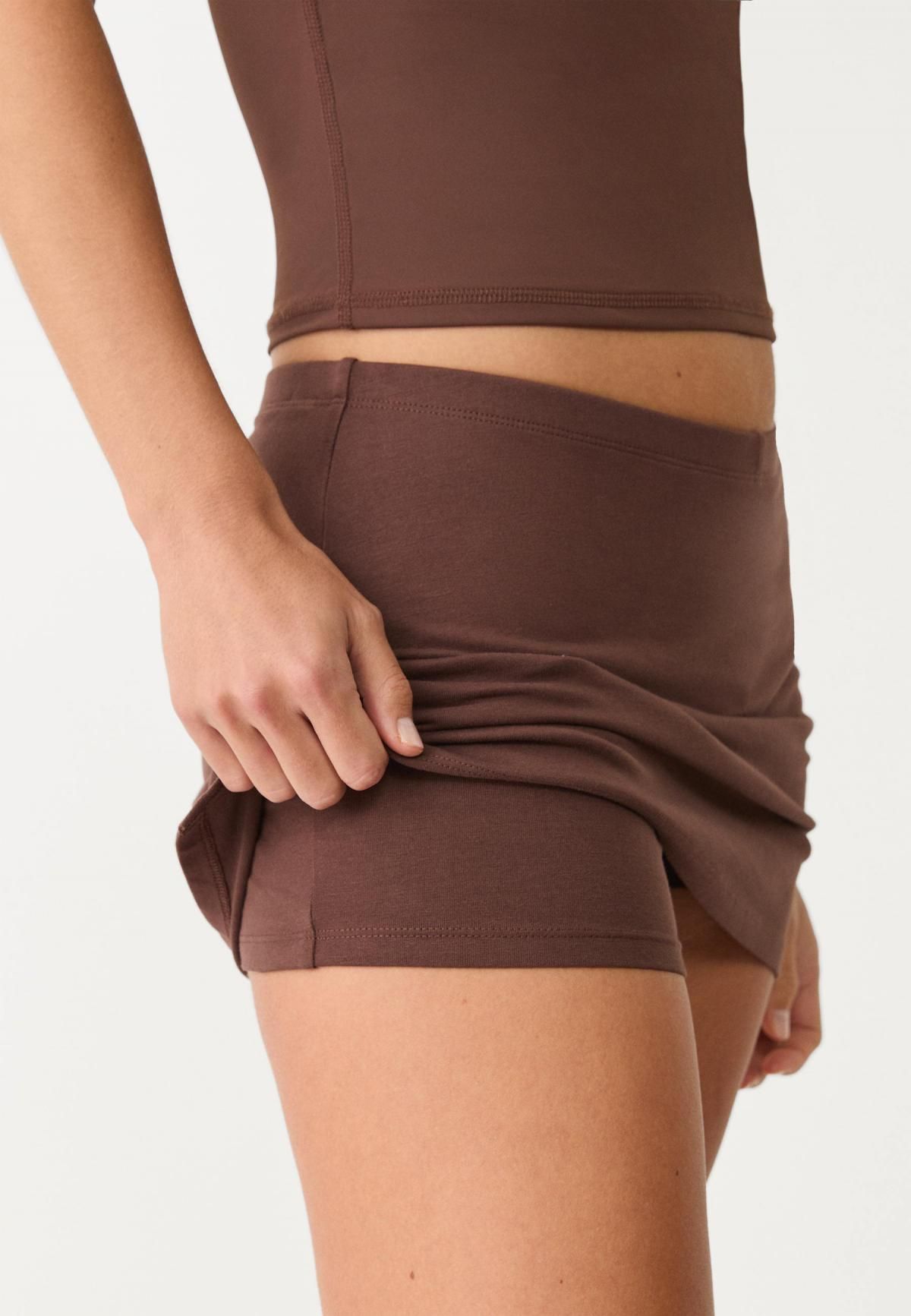 스트라디바리우스 코튼스판 미드라이즈 미니 스커트스커트 7693/665 BROWN - 상세 이미지 5