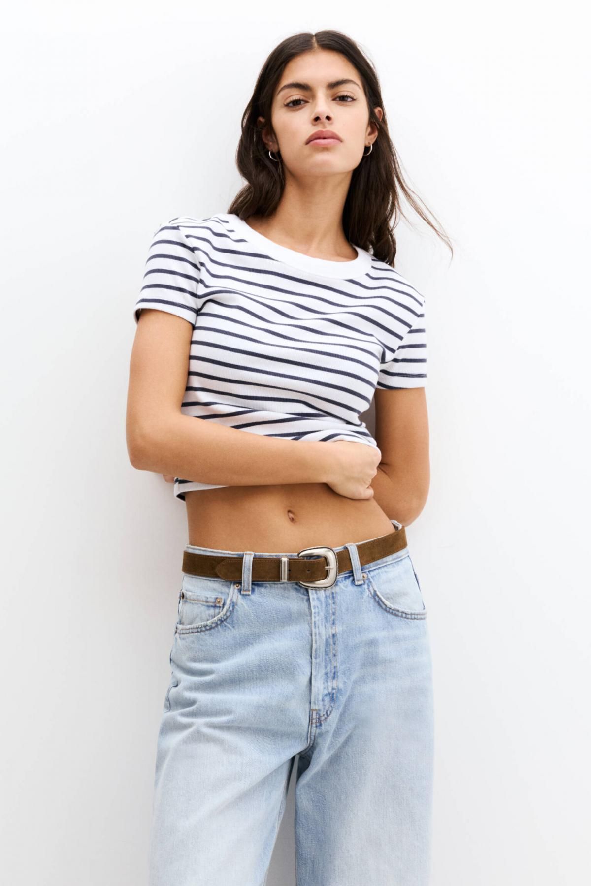 풀앤베어 스트라이프 크롭 립 반팔 티셔츠 3245/328 STRIPED - 상세 이미지 2
