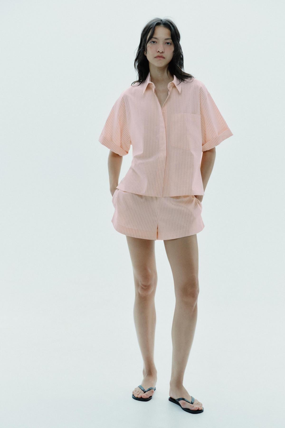 자라 스트라이프 포플린 오버핏 반팔 셔츠 7962/174 PEACH - 상세 이미지 2