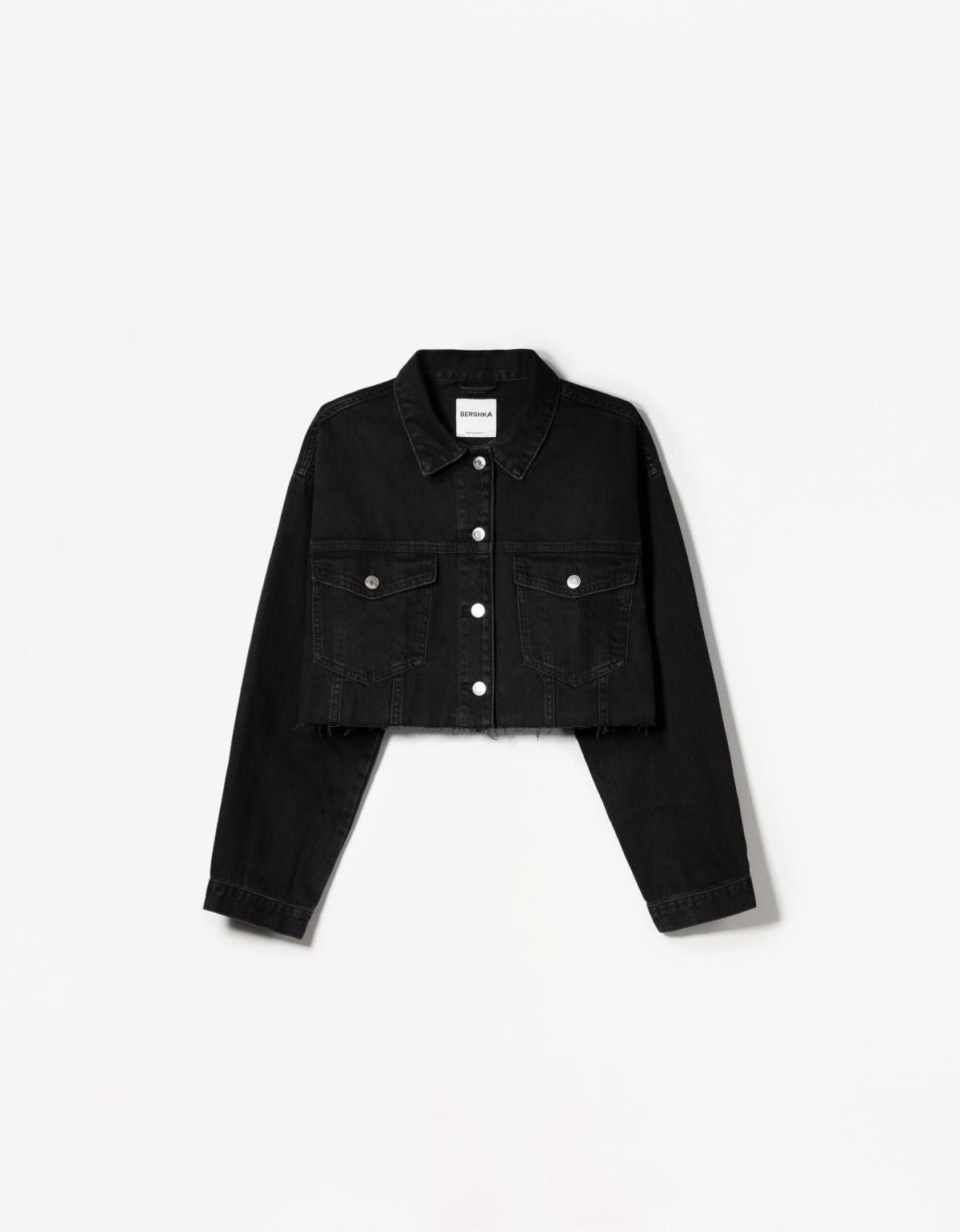 버쉬카 데님 크롭 아우터 블랙 크롭 데님 재킷 1521/335 BLACK - 상품 이미지