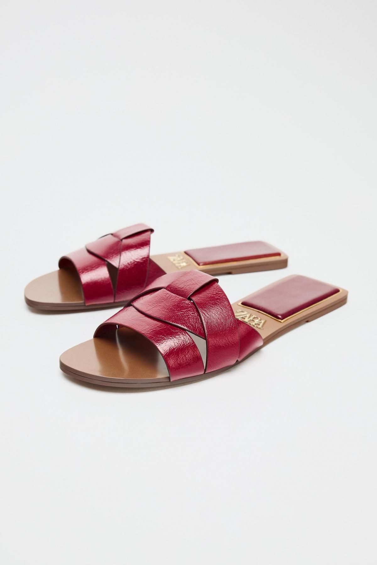 자라 레더 크로스스트랩 플랫 샌들 2600/710 BURGUNDY RED - 상세 이미지 3