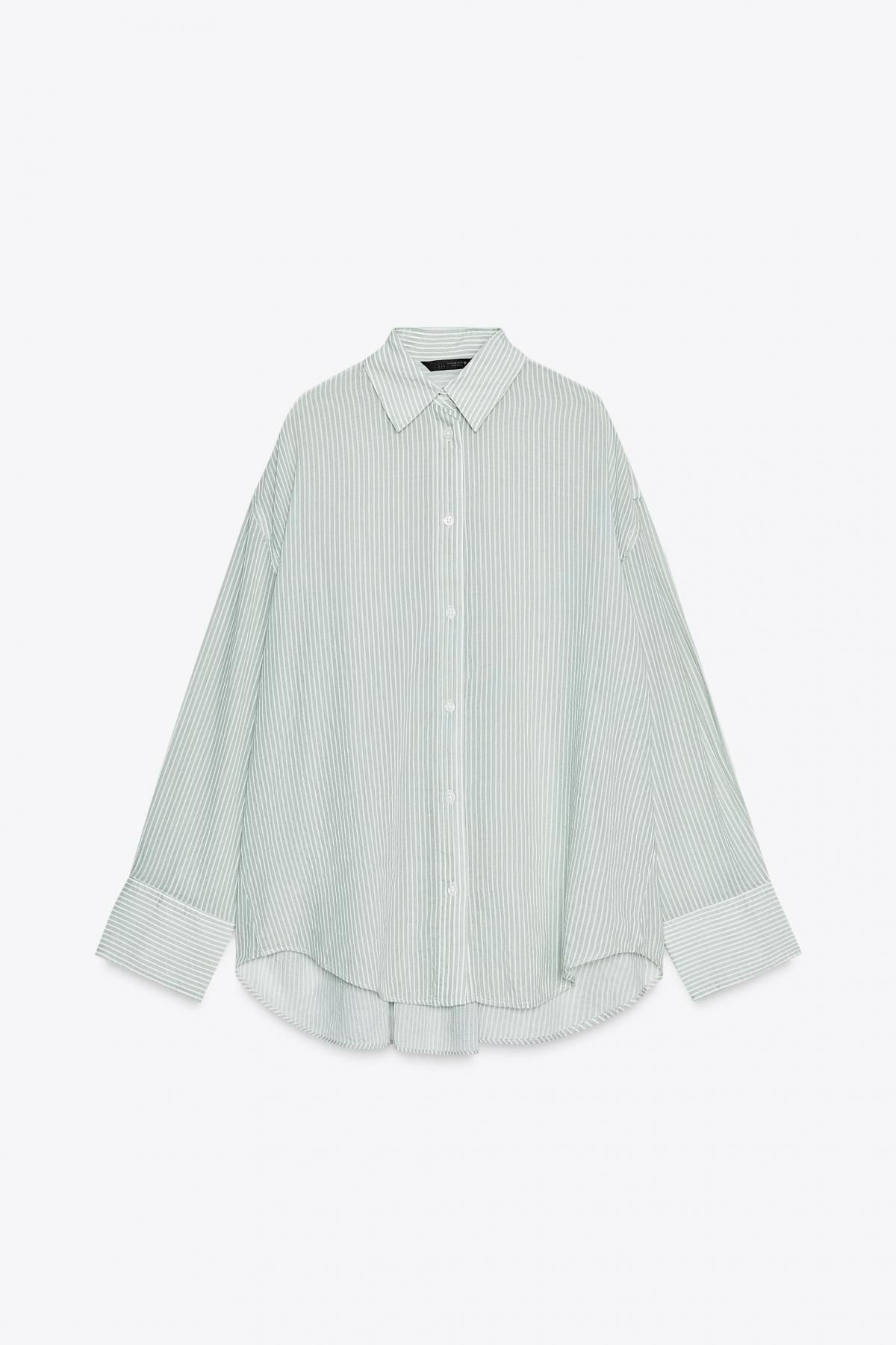 자라 오버사이즈 스트라이프 코튼 셔츠 7521/078 WHITE / GREEN - 메인 이미지