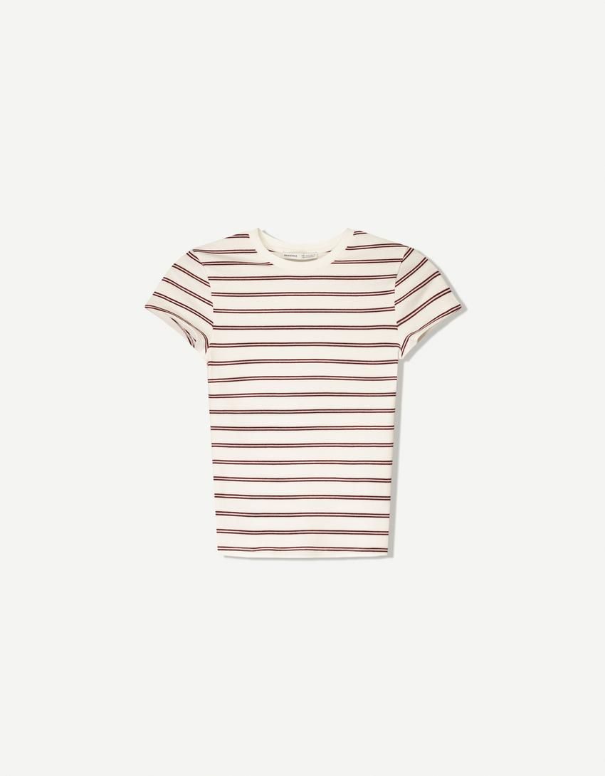 버쉬카 스트라이프 반팔 크루넥 티셔츠 2666/152 WHITE - 상품 이미지