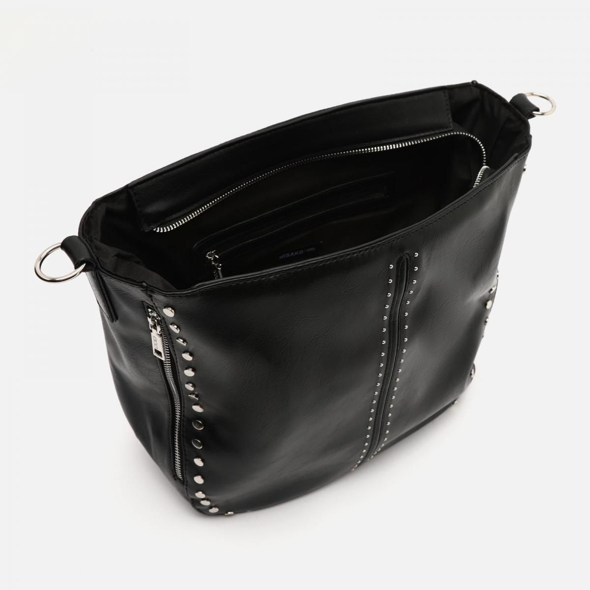 미사코 에지 메탈 디테일 소프트 가죽 효과 라지 호보백 JITAN-4900268002012 BLACK - 상세 이미지 5