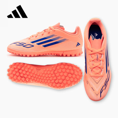 [12시 이전 주문시 오늘출발] 아디다스 주니어 풋살화 F50 클럽 TF 끈없는 아동용 유소년용 벨크로 JI0040(오렌지/블루), 230