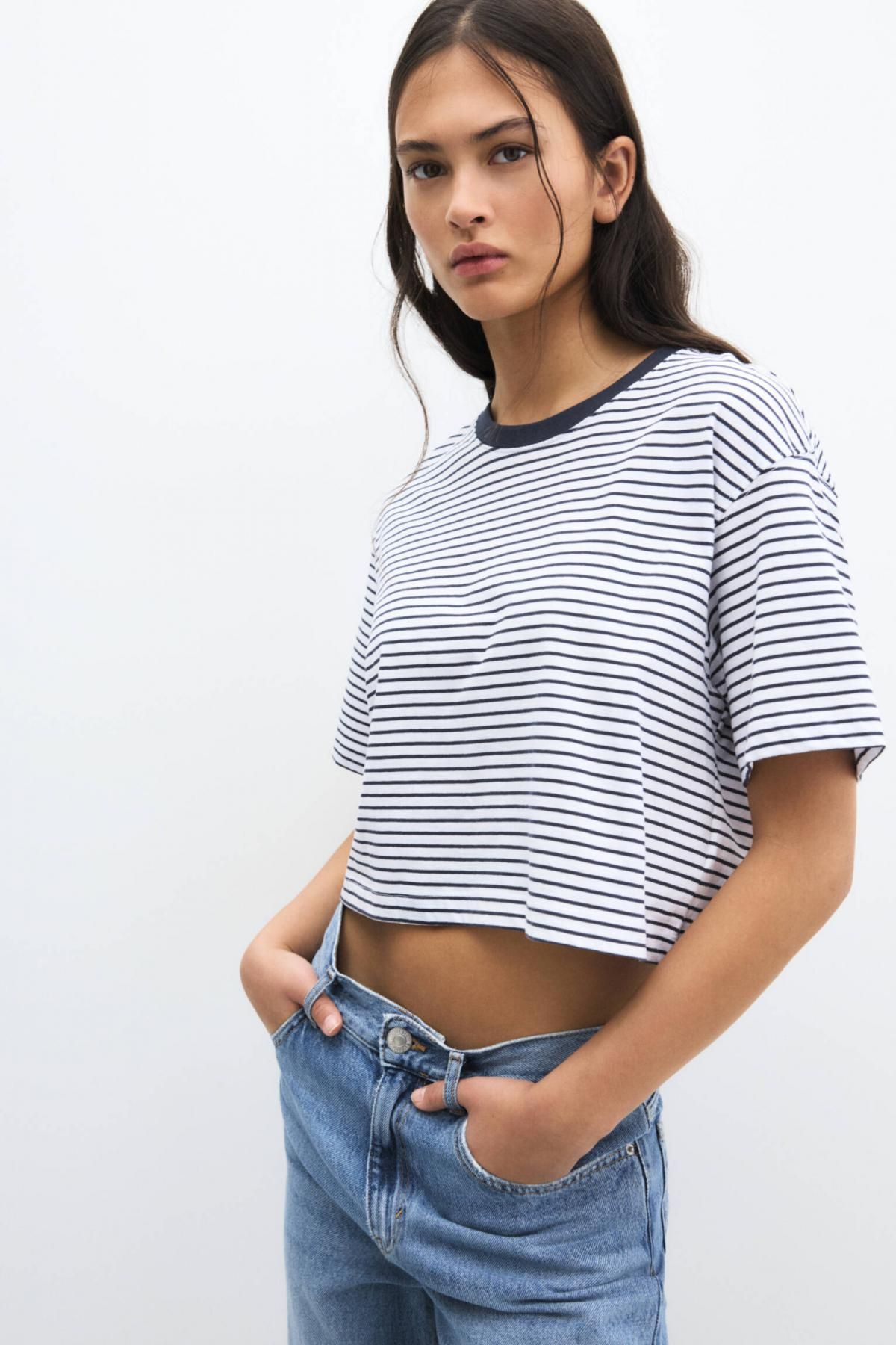 풀앤베어 스트라이프 크롭 반팔 티셔츠 3245/390 STRIPED - 상세 이미지 2