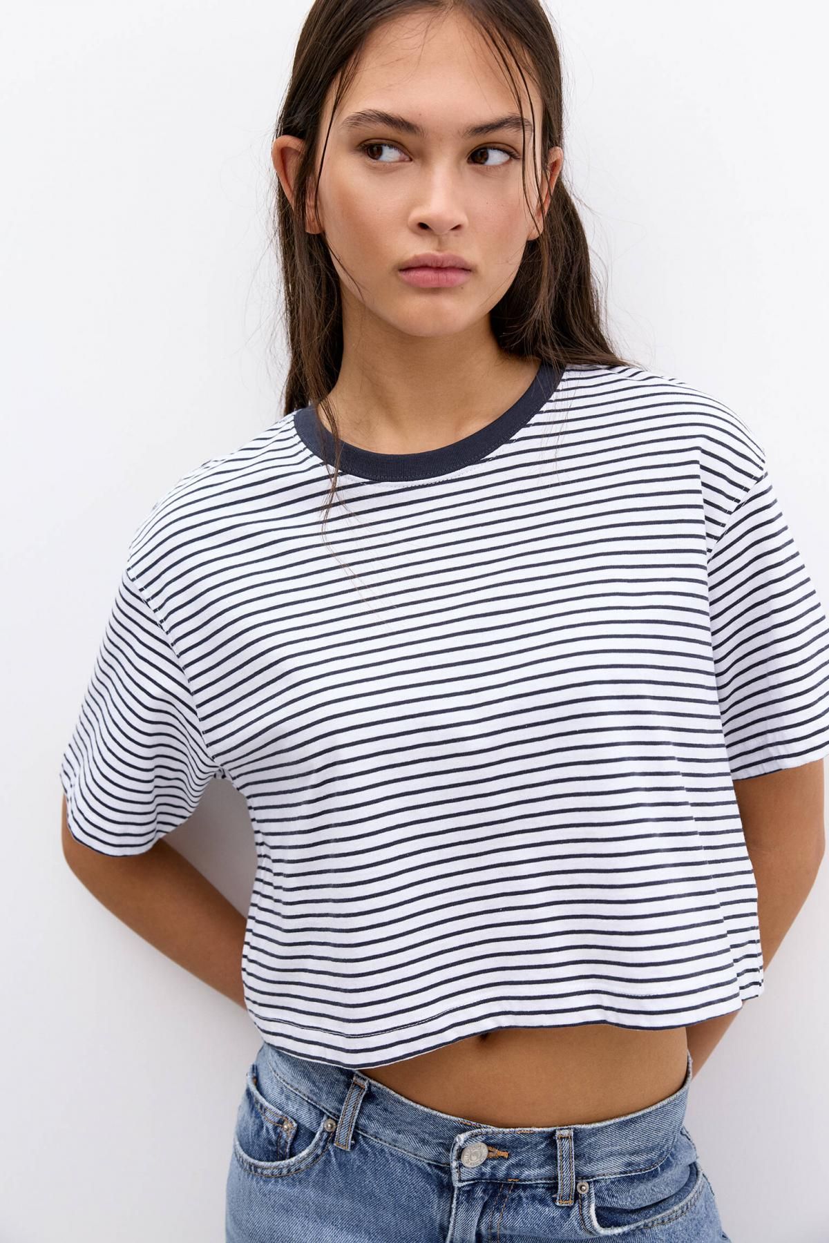 풀앤베어 스트라이프 크롭 반팔 티셔츠 3245/390 STRIPED - 상세 이미지 5