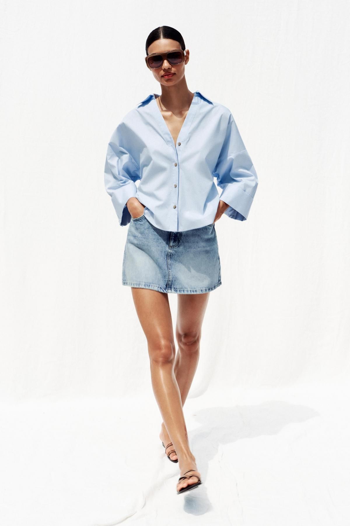 자라 미니멀 와이드슬리브 포플린 셔츠 2246/534 LIGHT BLUE - 상세 이미지 2