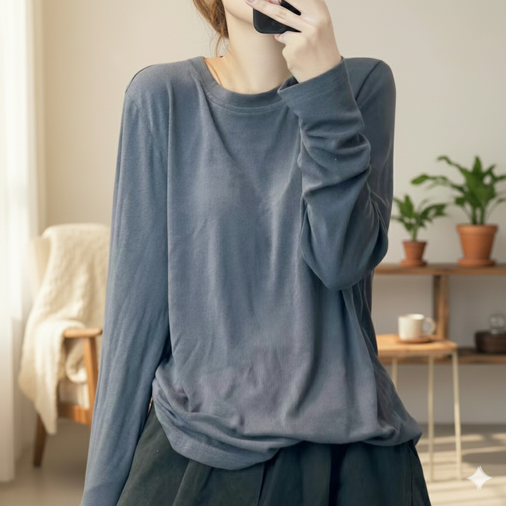 라운드넥티셔츠 봄 가을 간절기 이너티 여성 스판 쭉티 9238 - 상세 이미지 3