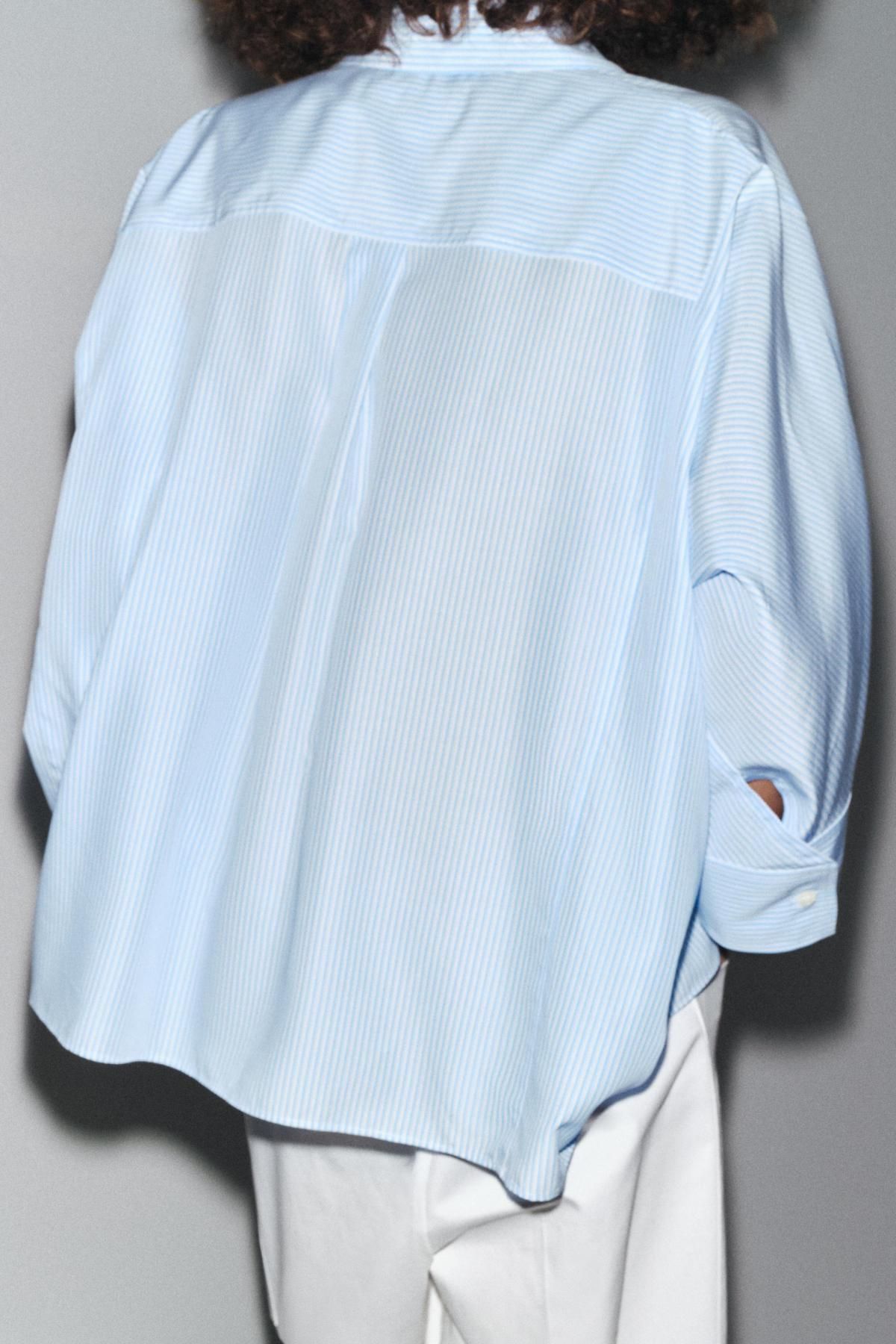 자라 오버핏 스트라이프 셔츠 ZW 컬렉션 3304/620 BLUE/WHITE - 상세 이미지 4