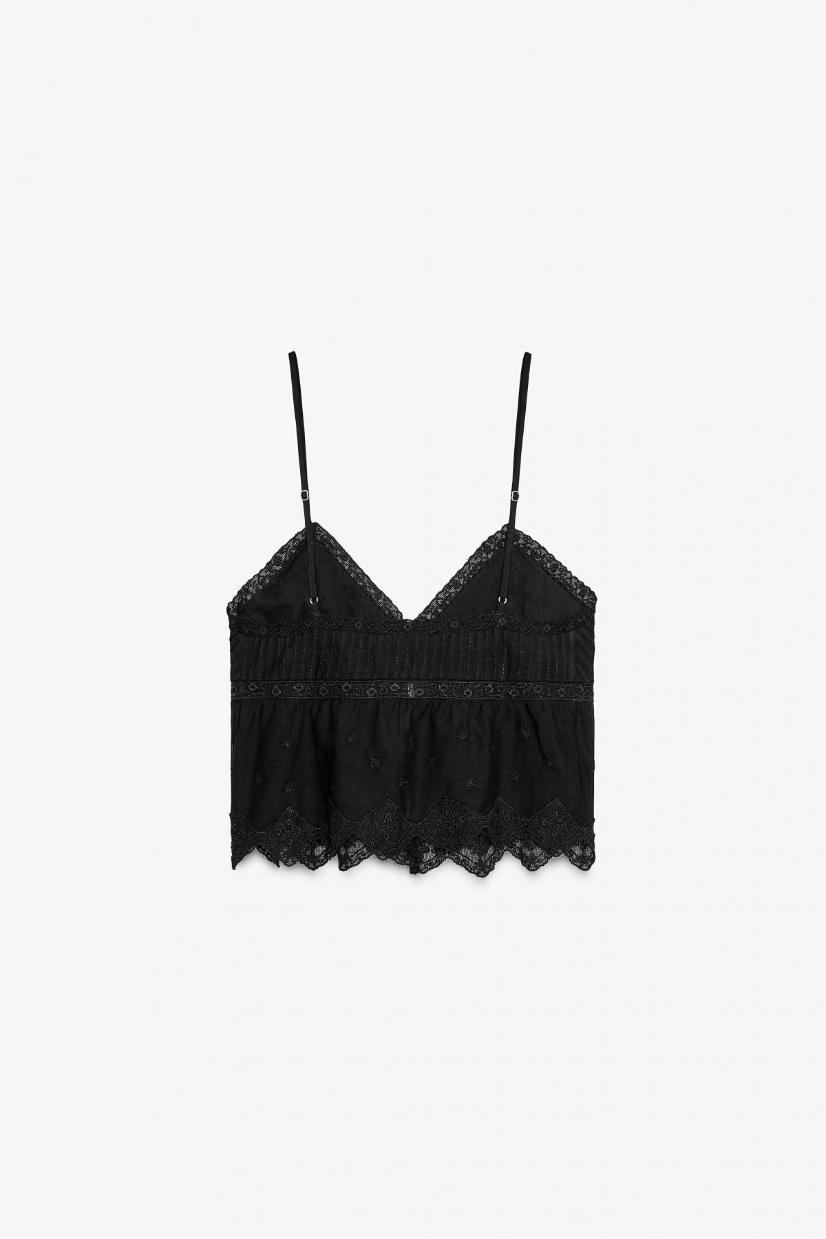 자라 레이스 스트랩 브이넥 크롭탑 0881/020 BLACK - 상세 이미지 5
