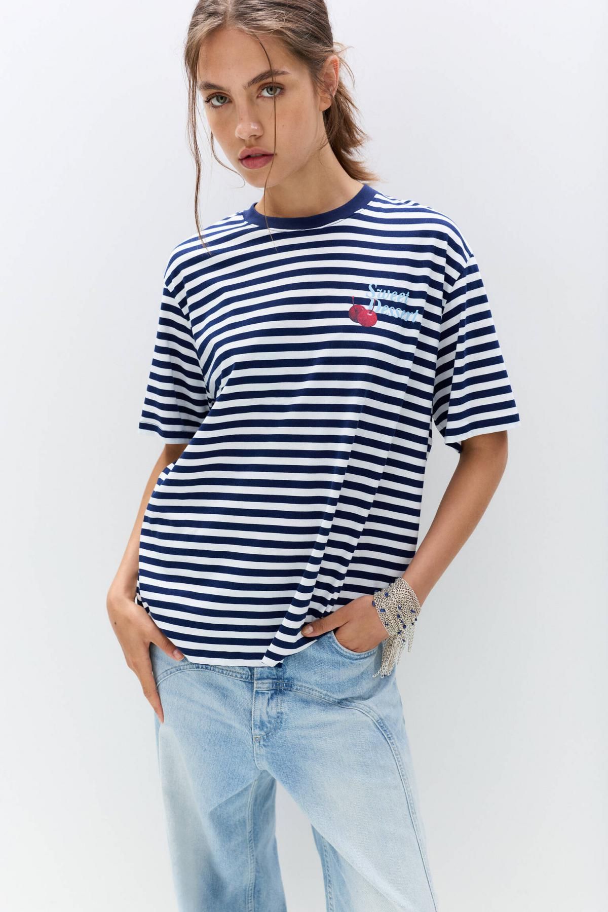 풀앤베어 스트라이프 캐주얼 체리 반팔 티셔츠 7151/325 STRIPED - 상세 이미지 3