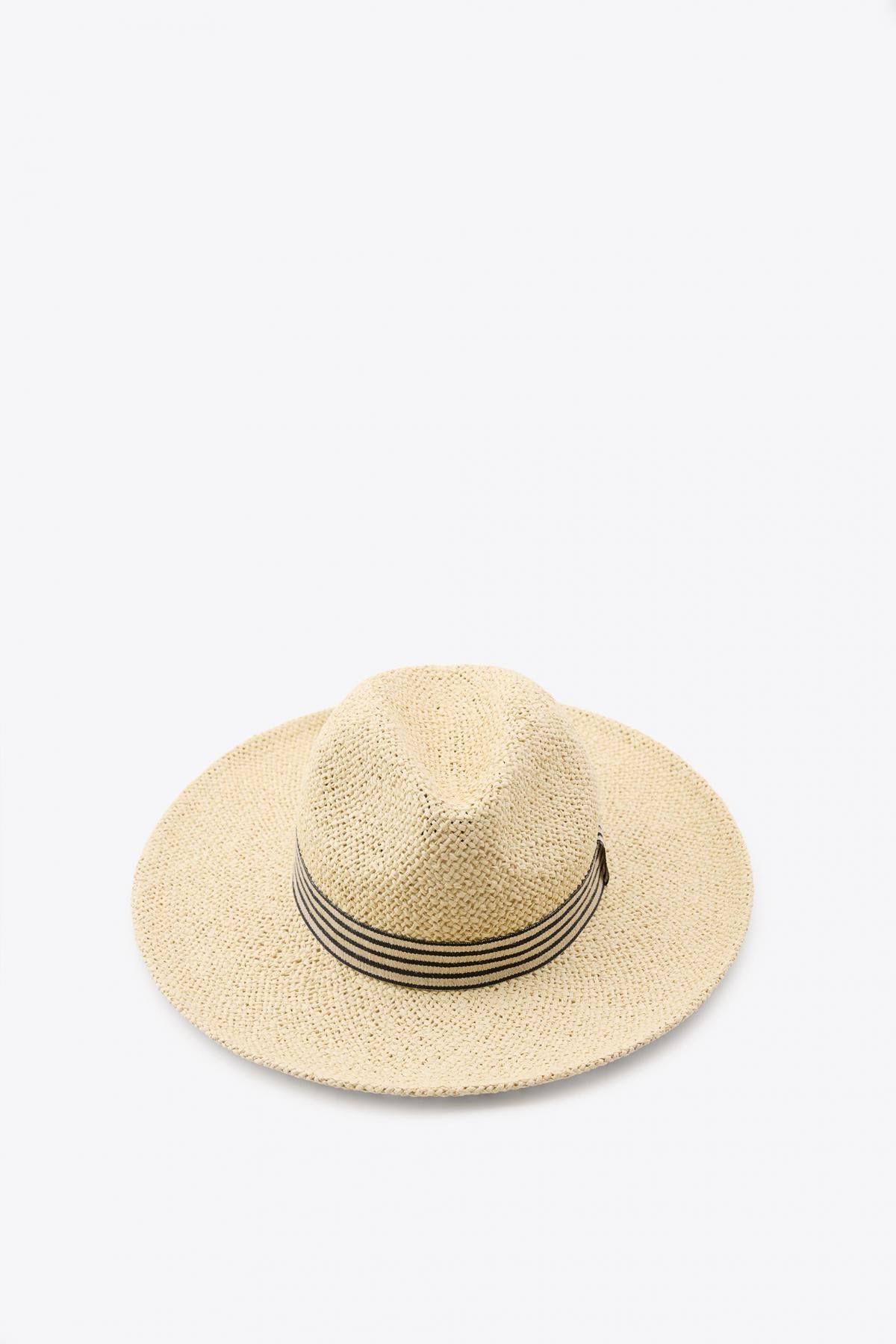 자라 라탄 와이드브림 스트라이프 밴드 페도라햇 0653/210 LIGHT BEIGE - 메인 이미지