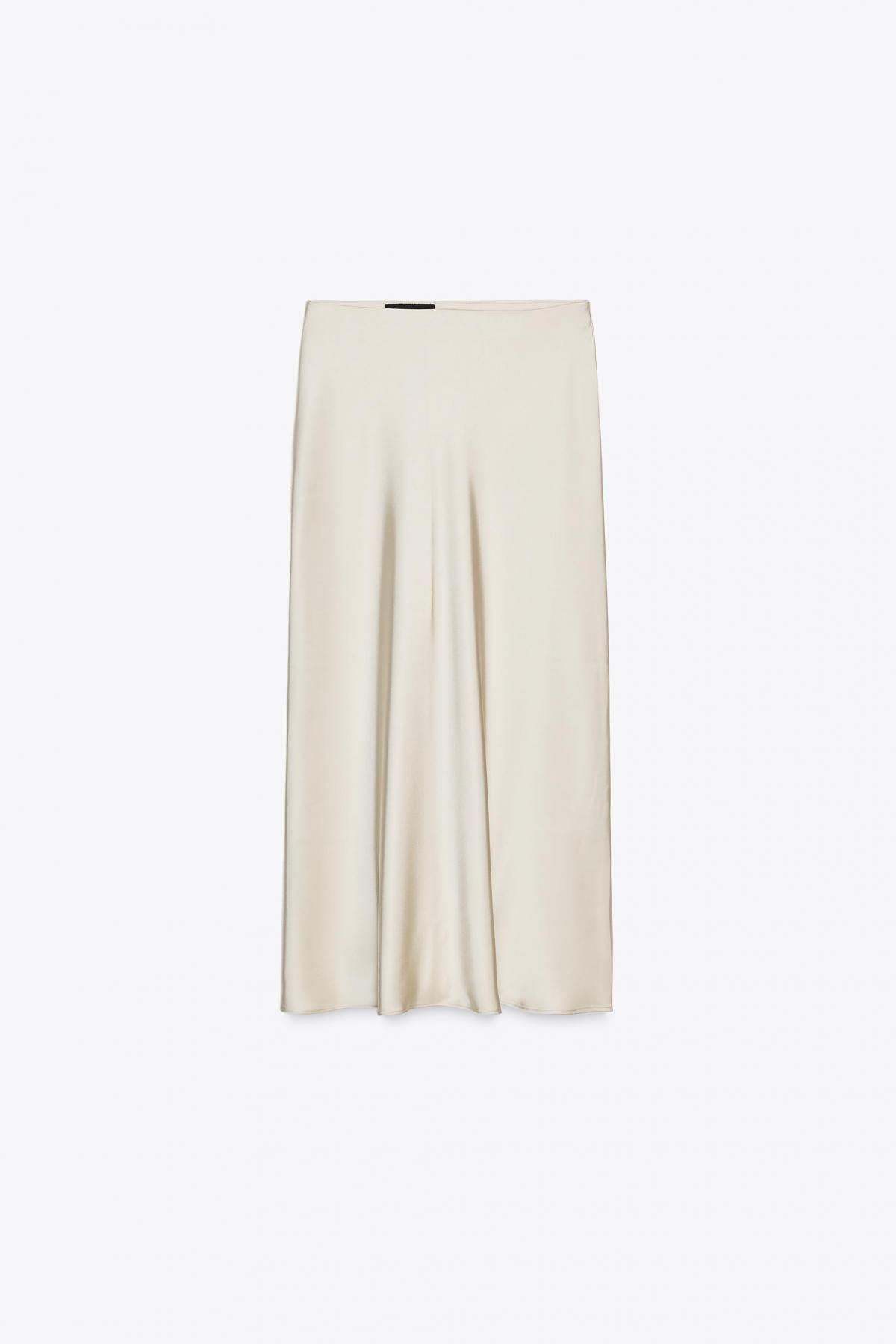 자라 새틴 하이웨이스트 미디 스커트 8338/537 GREY / BEIGE - 메인 이미지