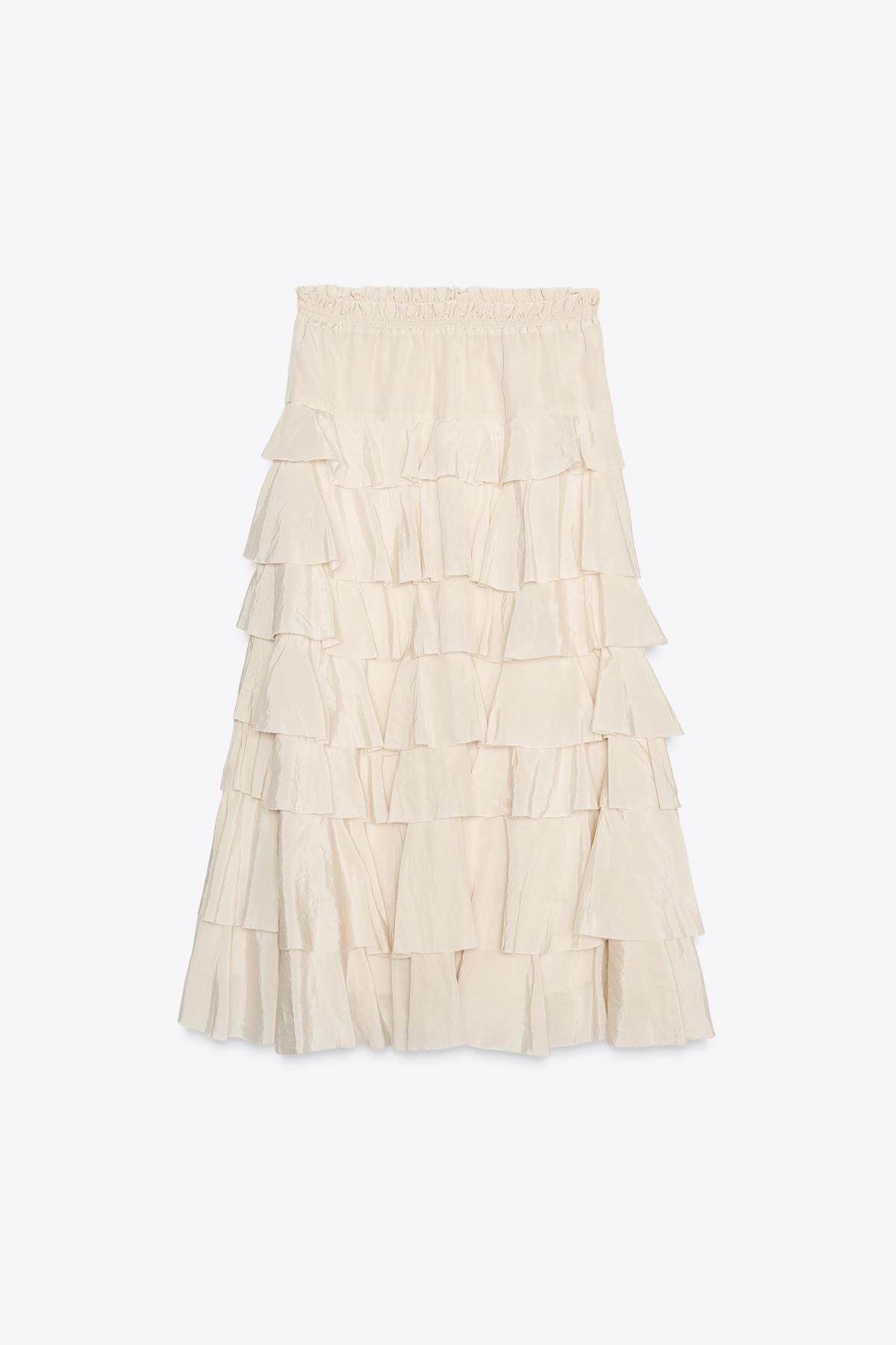 자라 ZW COLLECTION 미디 스커트 러플 3118/209 BEIGE / GREEN - 메인 이미지