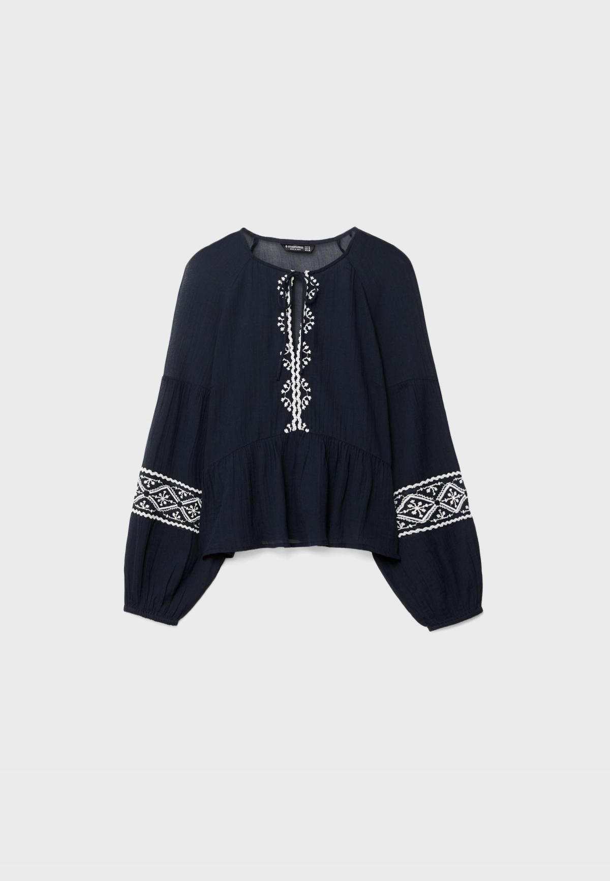 스트라디바리우스 보헤미안 자수 플루이드 블라우스 2189/844 NAVY BLUE - 상품 이미지
