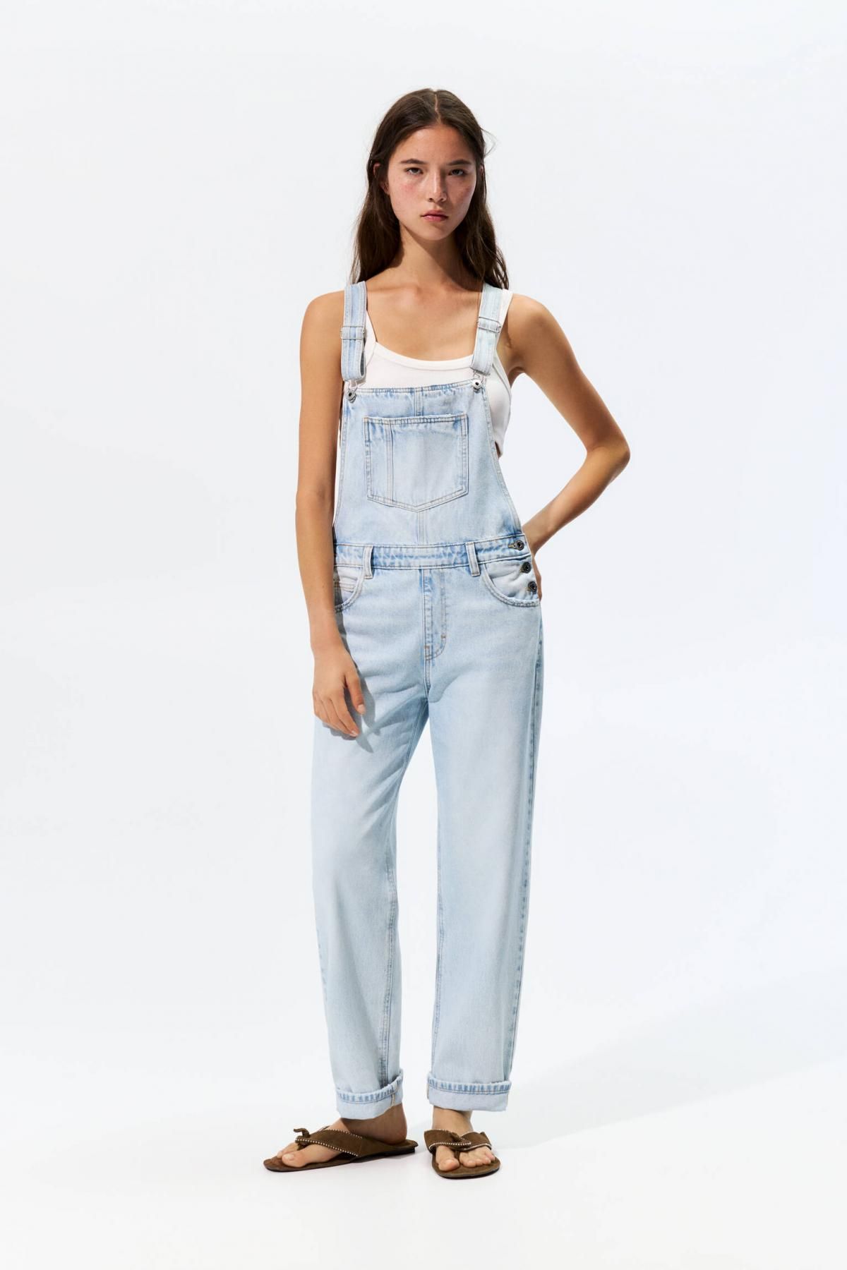 풀앤베어 라이트데님 캐주얼 오버롤 팬츠 7638/301 PALE BLUE - 상세 이미지 3