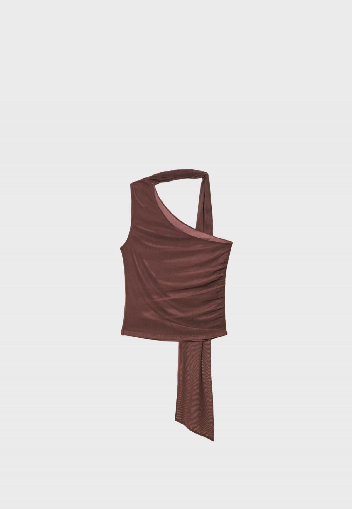 스트라디바리우스 트렌디 비대칭 튤 민소매 스카프 탑 8149/227 BROWN - 상품 이미지
