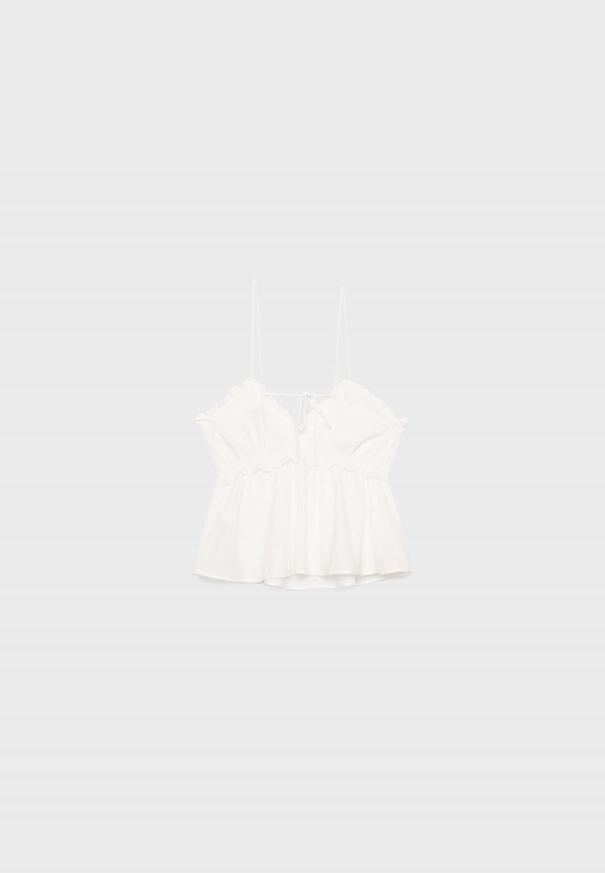 스트라디바리우스 러플 브이넥 슬리브리스 탑 스트랩타이 7149/600 WHITE - 상세 이미지 4