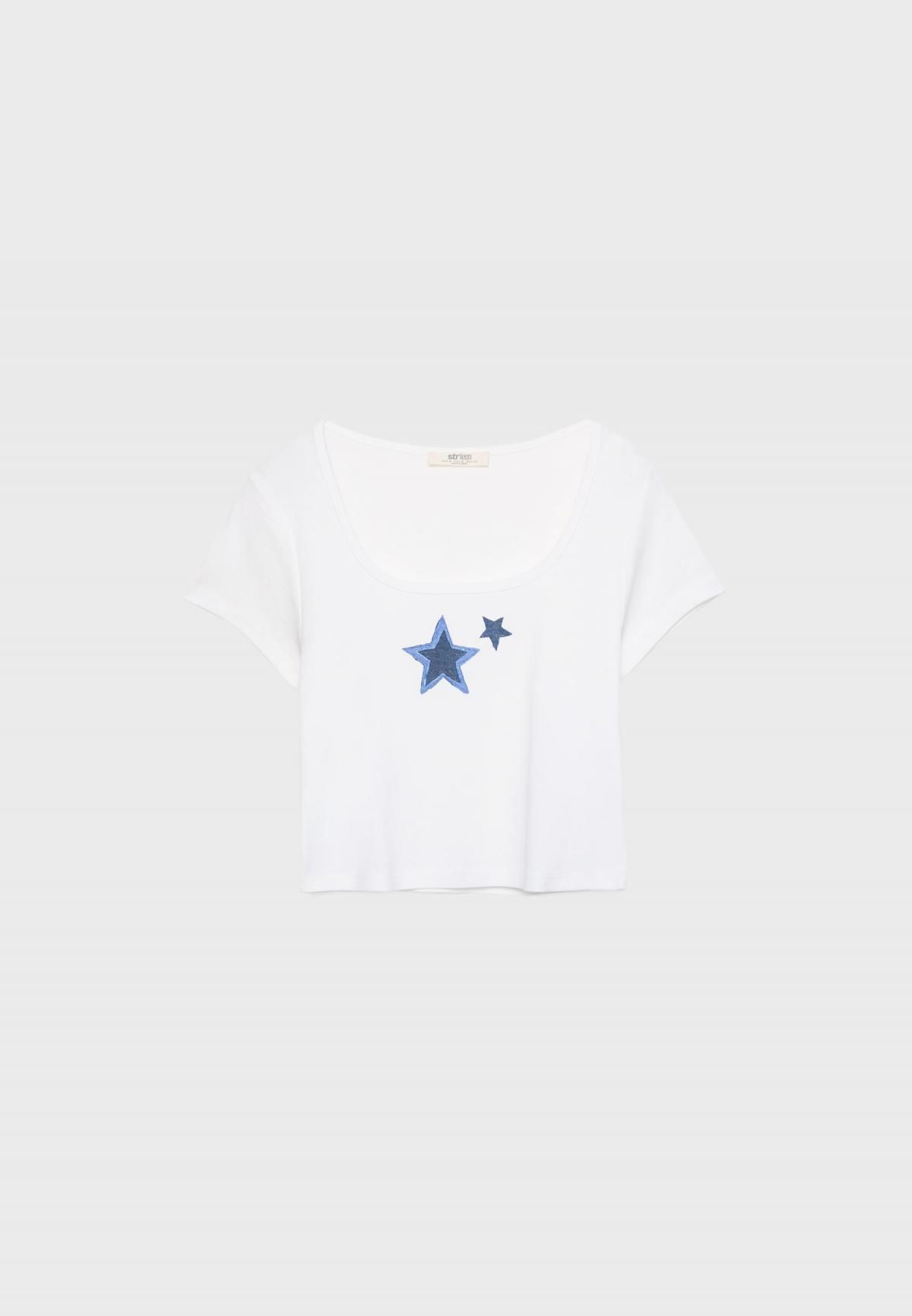 스트라디바리우스 프린트 크롭 라운드넥 반팔 티셔츠 8071/600 WHITE - 상품 이미지