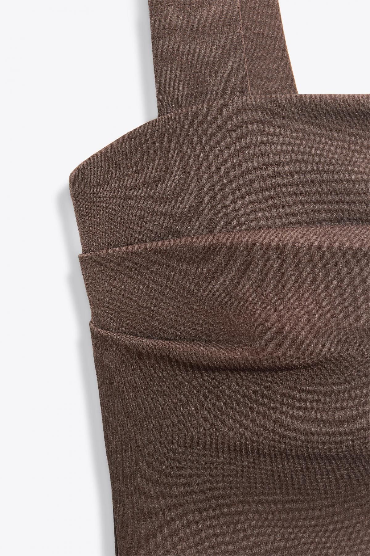 자라 슬림핏 스트레이트넥 플리츠 미디 원피스 3641/848 BROWN - 상세 이미지 3