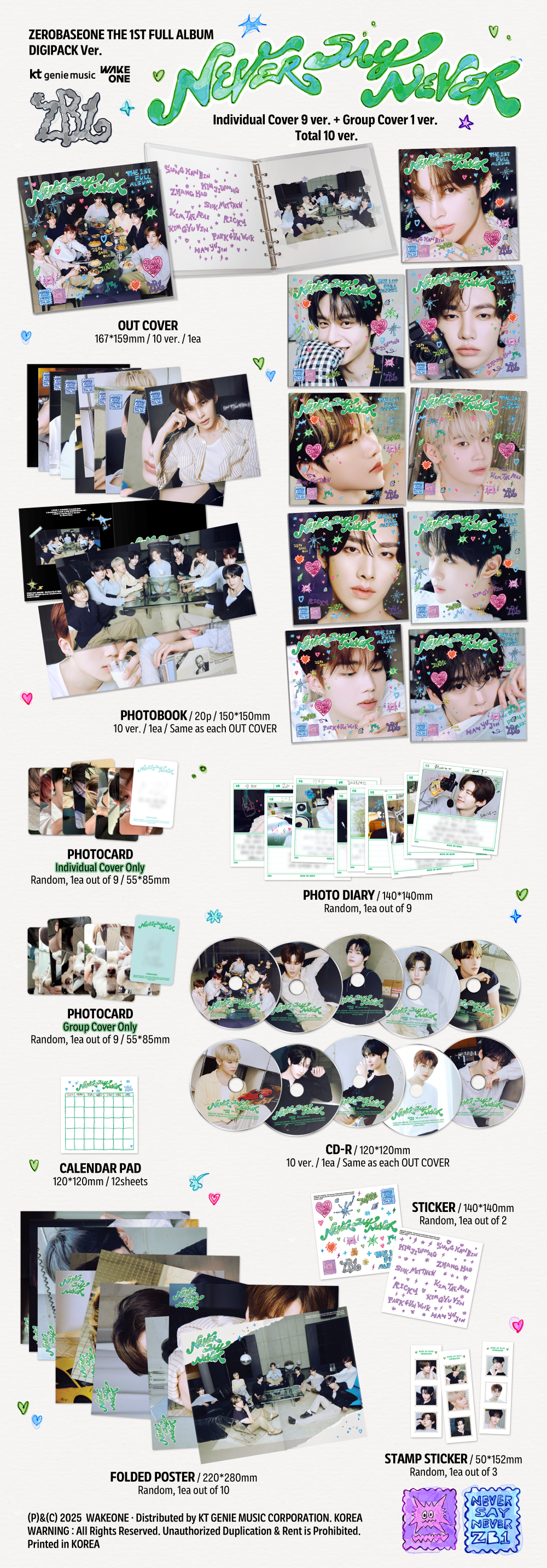 제로베이스원 ZEROBASEONE THE 1ST FULL ALBUM [NEVER SAY NEVER] DIGIPACK Ver 랜덤 - 상세 이미지 2