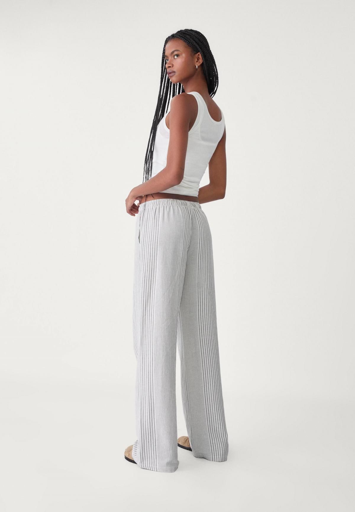 스트라디바리우스 스트라이프 린넨블렌드 와이드 밴딩팬츠 7255/455 GREY - 상세 이미지 5