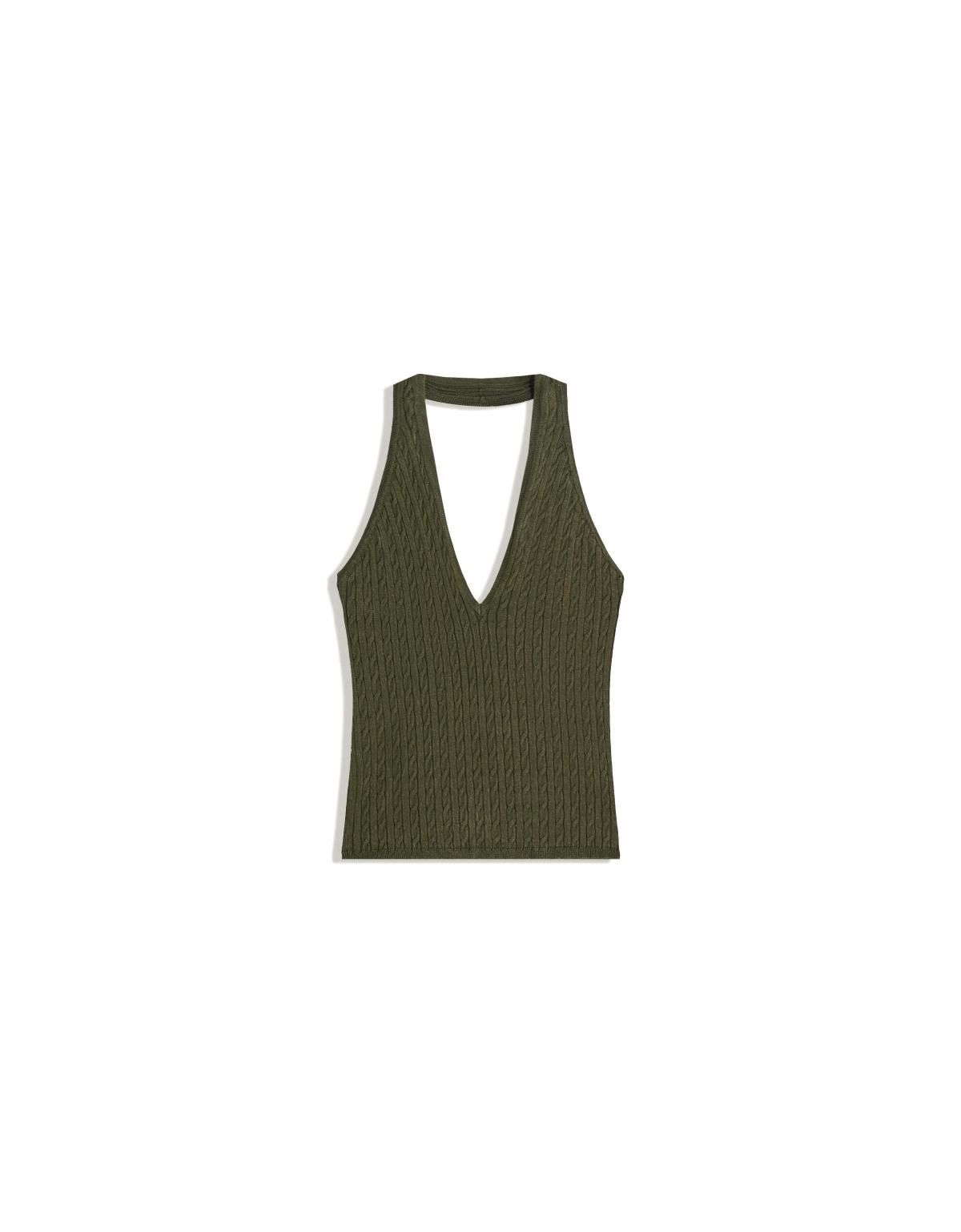 버쉬카 케이블 니트 슬리브리스 홀터넥 탑 8749/623 GREEN - 상세 이미지 3