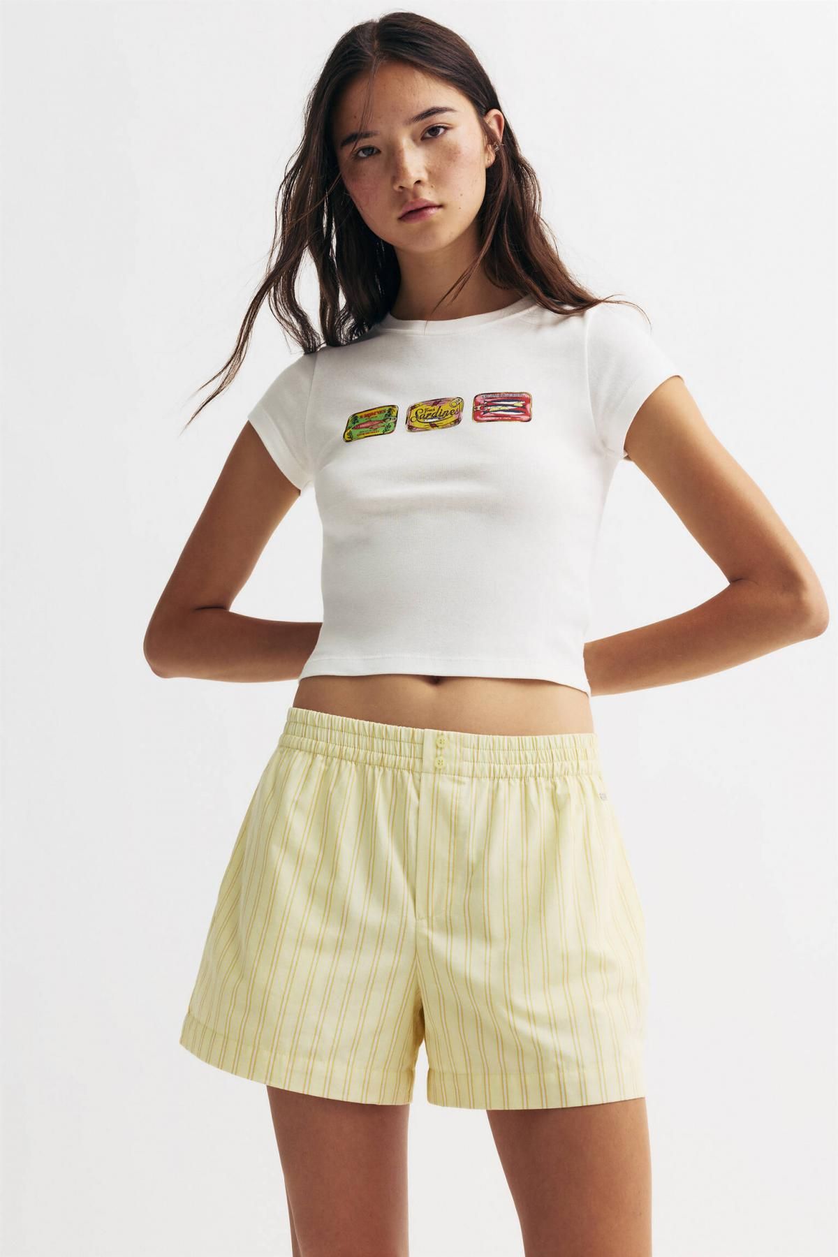 풀앤베어 스트라이프 포플린 밴딩 반바지 7693/358 PALE YELLOW - 상세 이미지 3