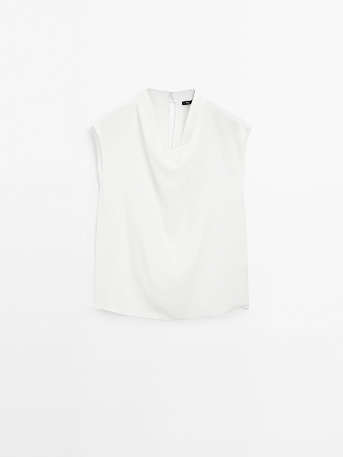 마시모두띠 드레이프 칼라 플루이드 민소매 블라우스 5188/858 WHITE - 메인 이미지