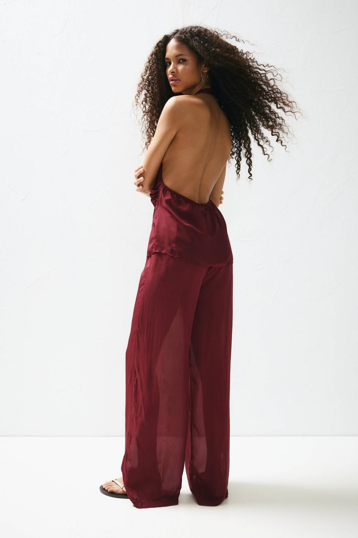 풀앤베어 버건디 플루이드 와이드 조거 팬츠 7675/345 MAROON - 상세 이미지 4