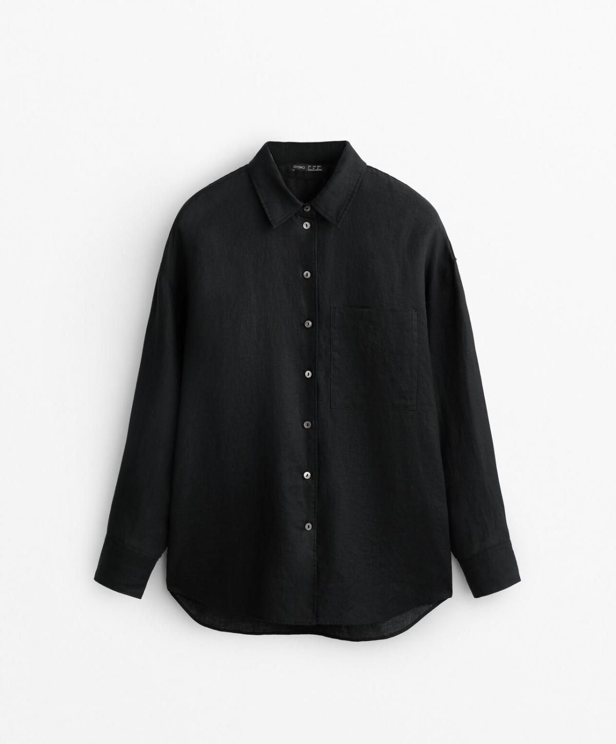 오이쇼 린넨 베이직 긴팔 셔츠 블랙 1080/313 BLACK - 메인 이미지